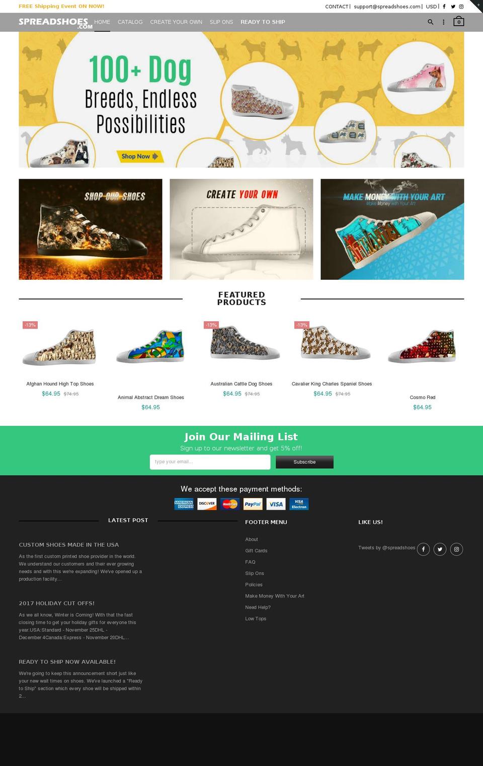 V3 Shopify theme site example spreadshoe.com