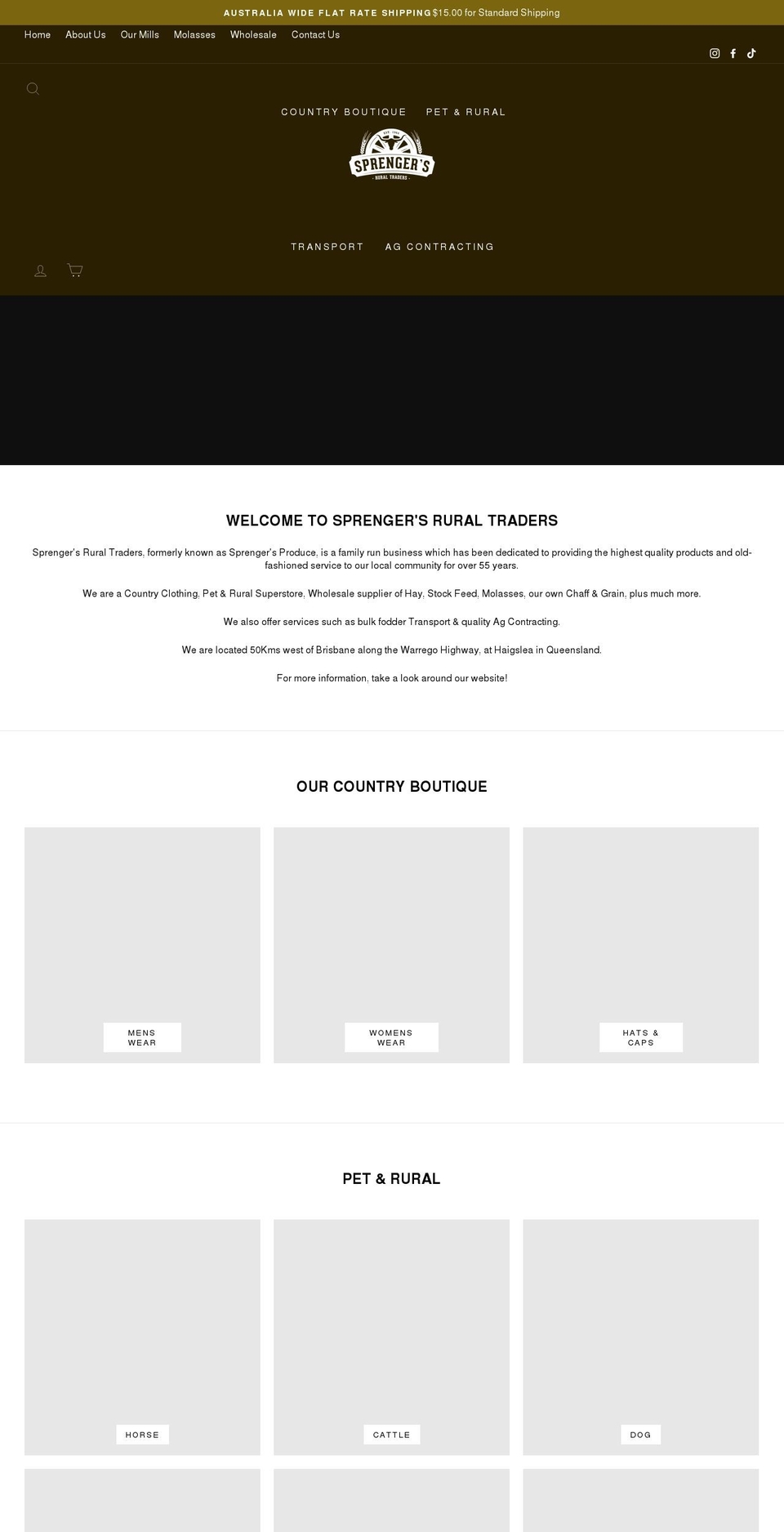 sprengersruraltraders.com.au shopify website screenshot