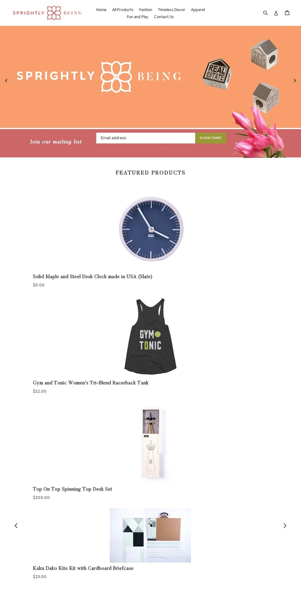 sprightlybeing.com — Shopify storefront screenshot