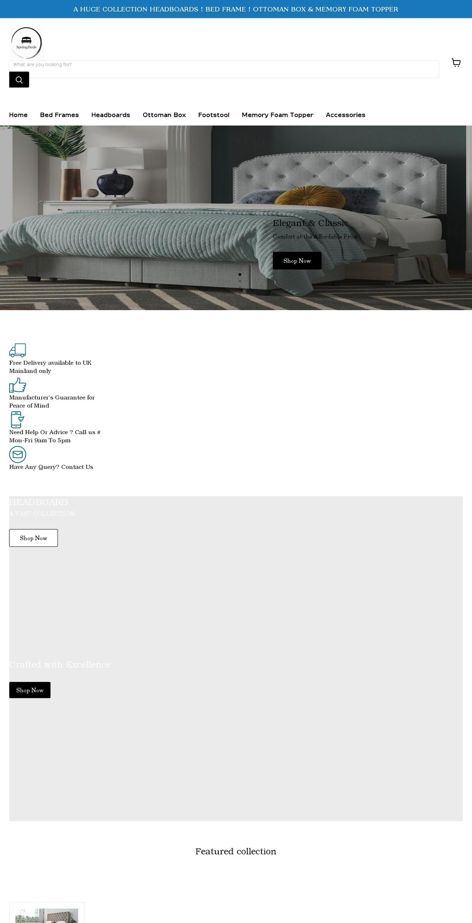 springbeds.co.uk shopify website screenshot