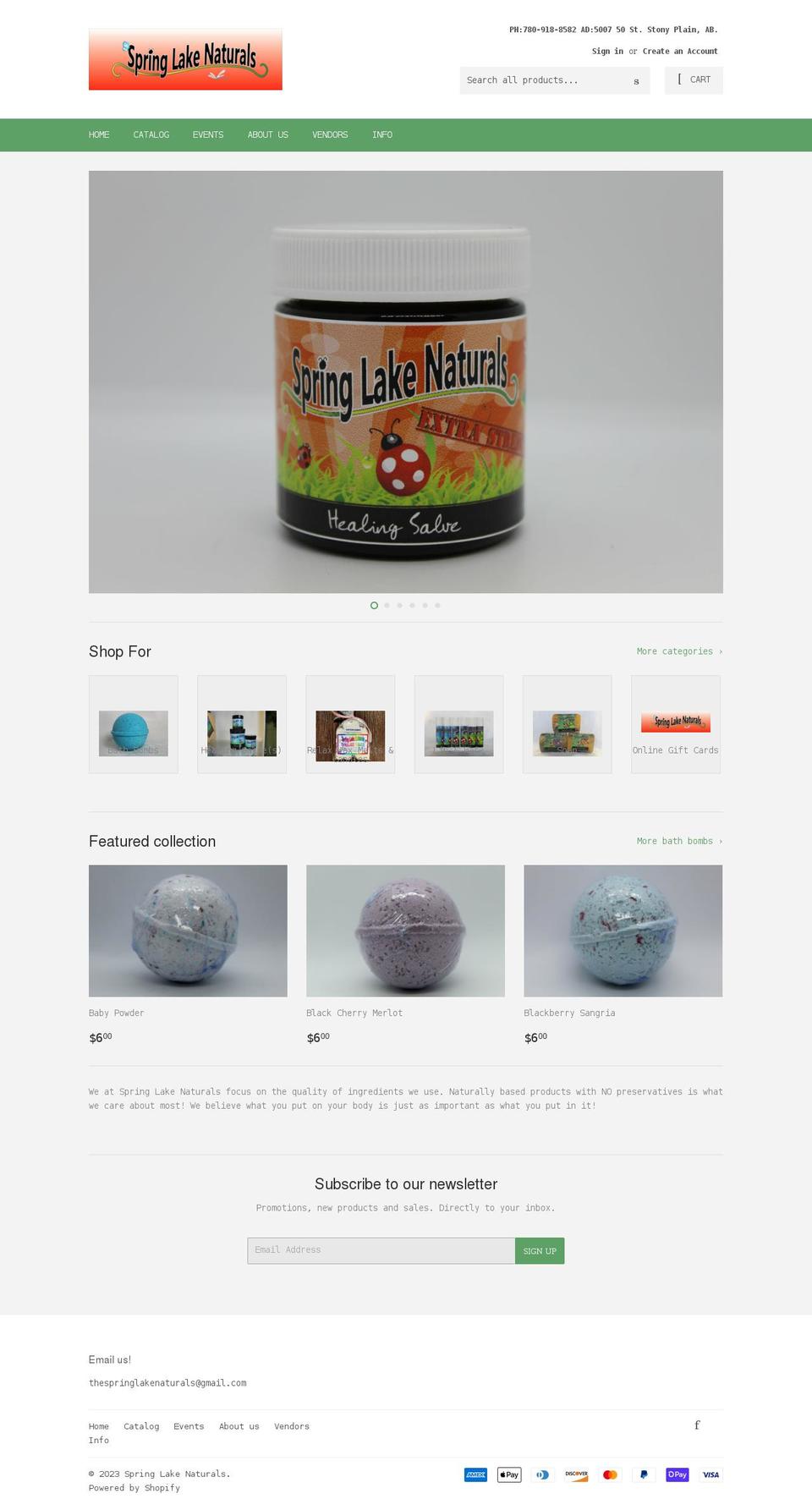 springlakenaturals.ca shopify website screenshot