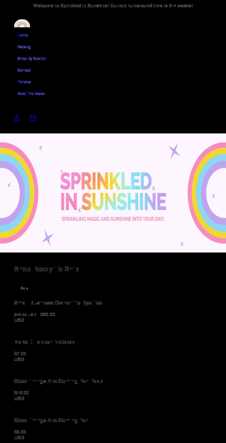 sprinkledinsunshine.com shopify website screenshot