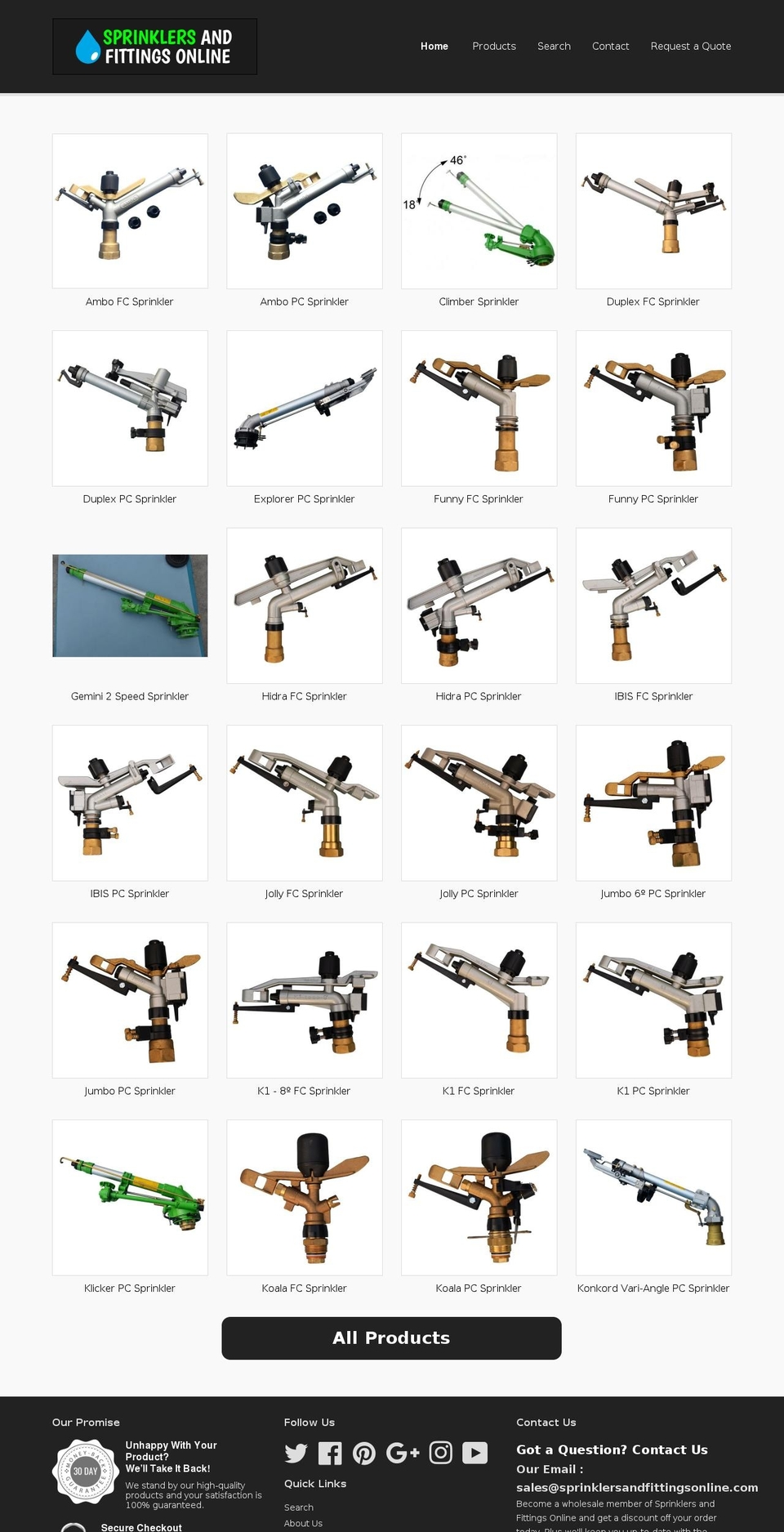 sprinklersandfittings.com shopify website screenshot