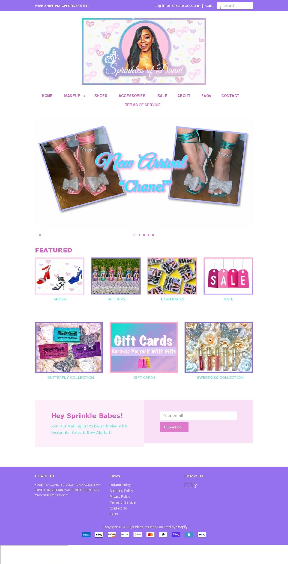 sprinklesofdanni.com shopify website screenshot