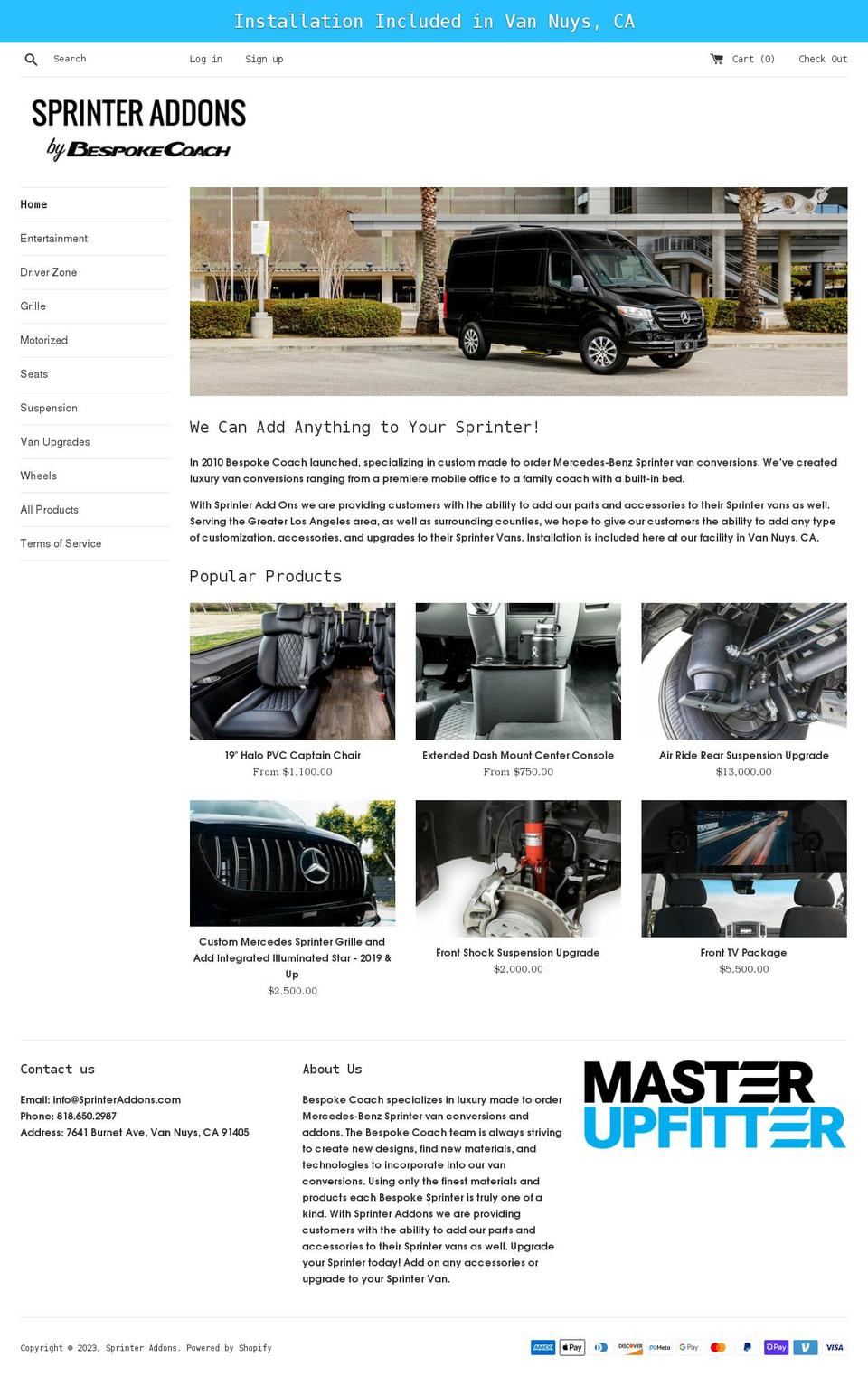 sprinteraddons.com shopify website screenshot