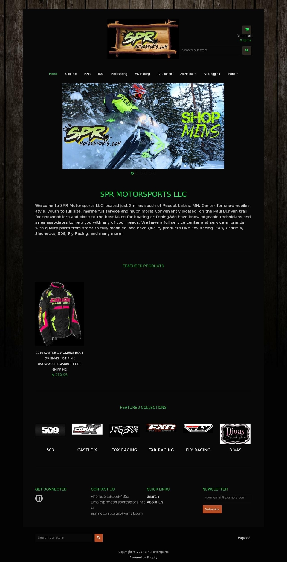 sprmotorsportsstore.com shopify website screenshot
