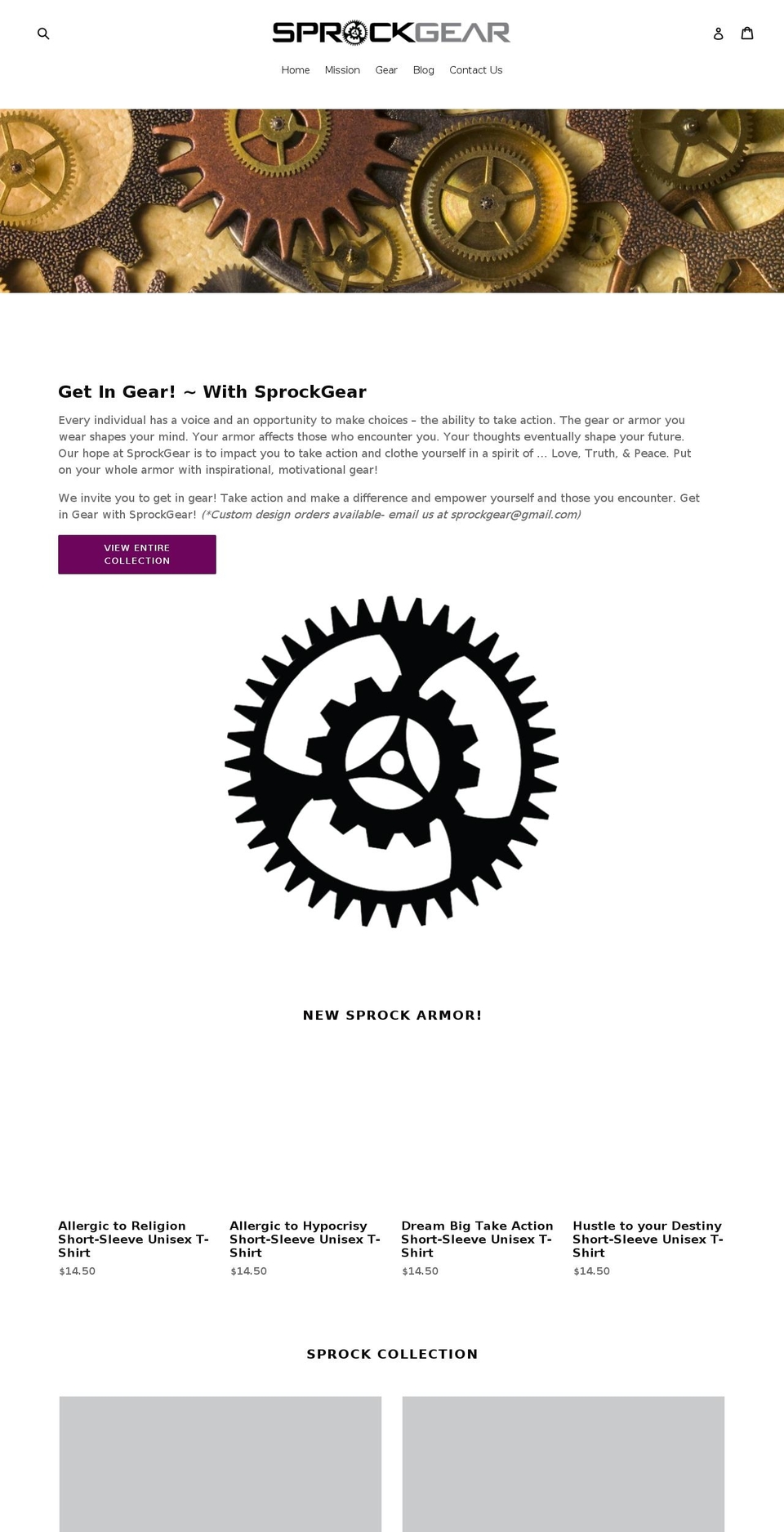 sprockgear.com — Shopify storefront screenshot