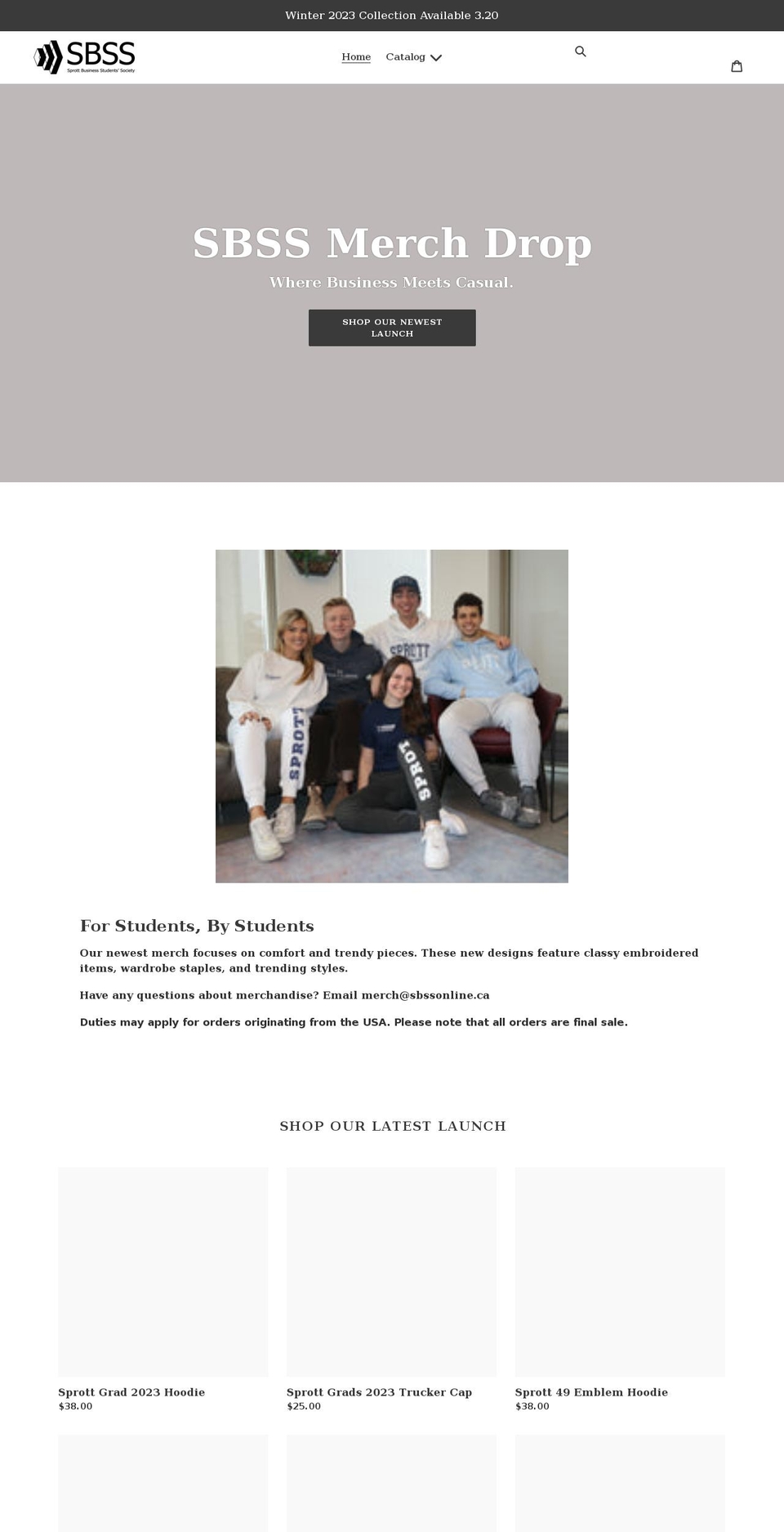 sprottbusinessstudentsocietymerch.com shopify website screenshot