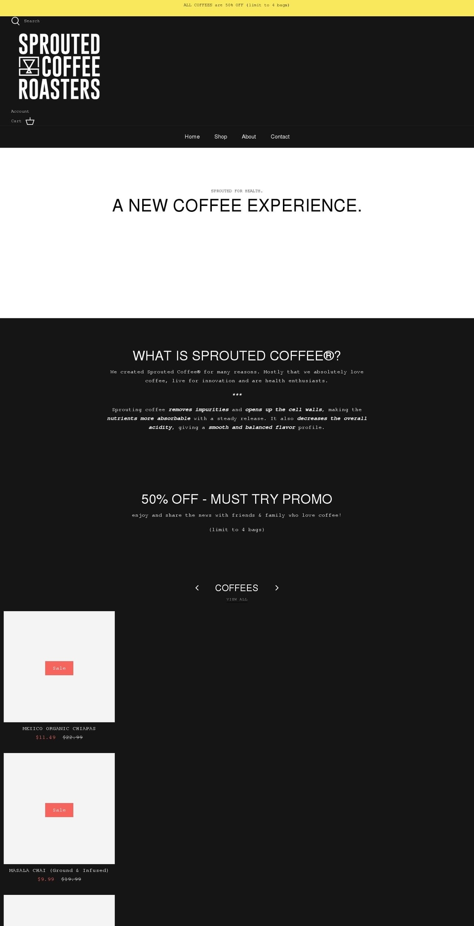 sproutedcoffee.com shopify website screenshot