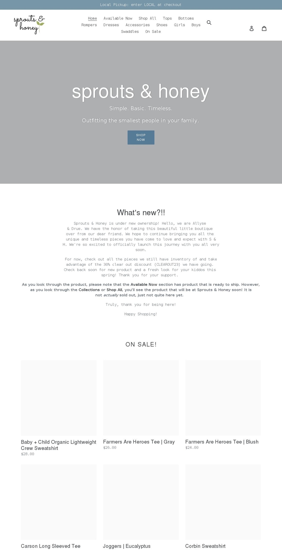 sproutsandhoney.com shopify website screenshot