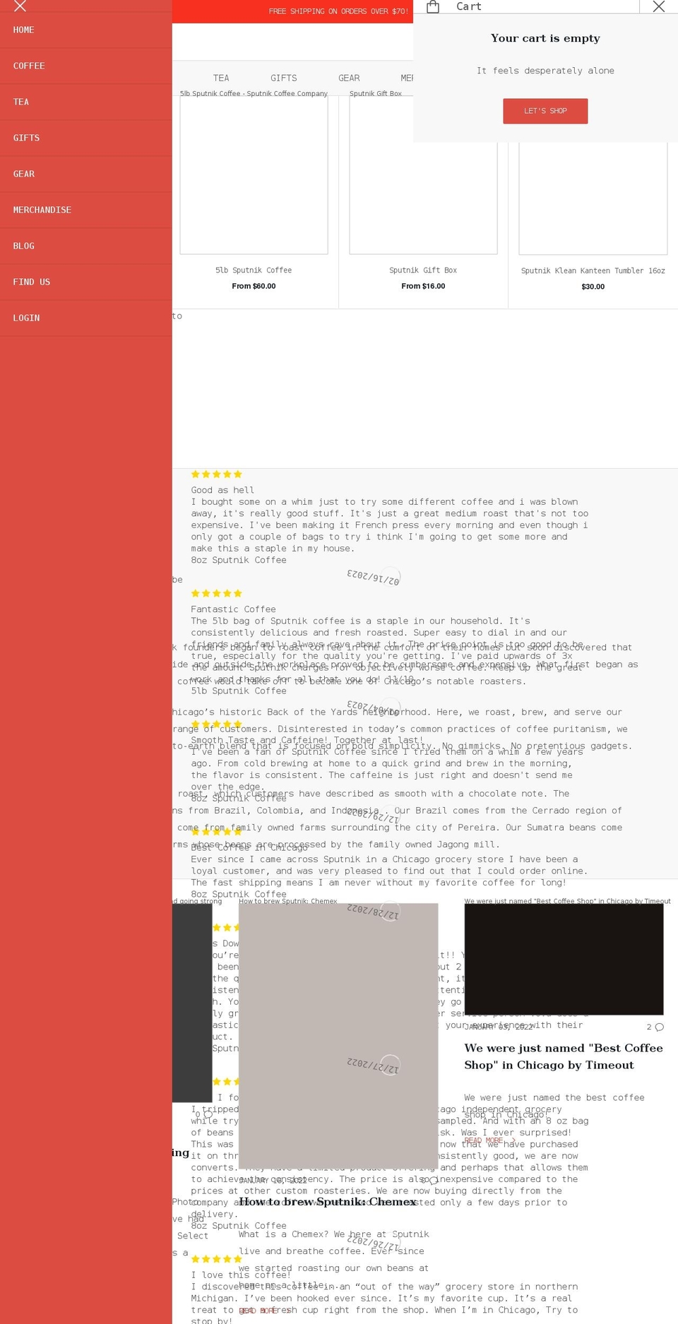 sputnikcoffeecompany.com shopify website screenshot