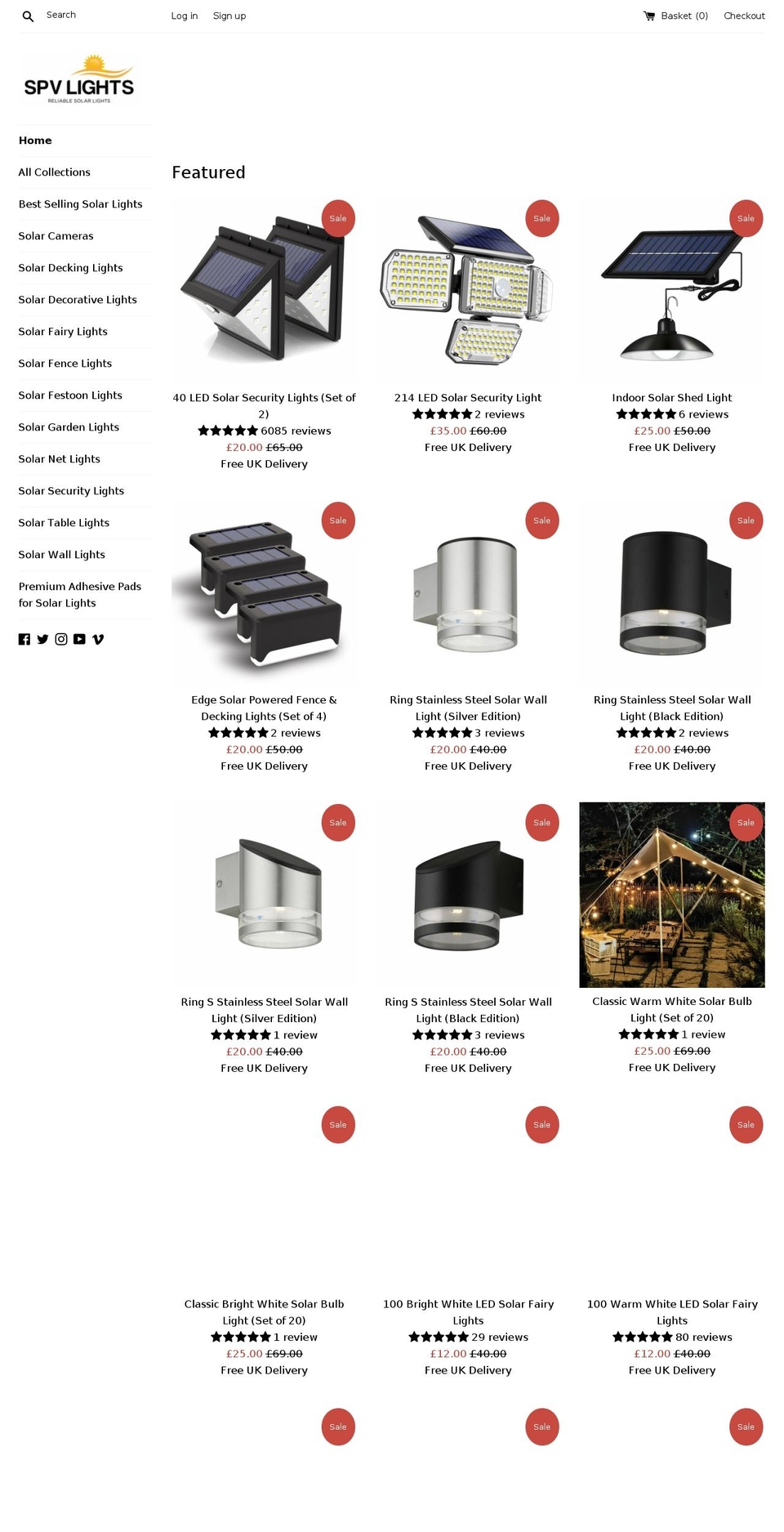 spvlights.co.uk shopify website screenshot