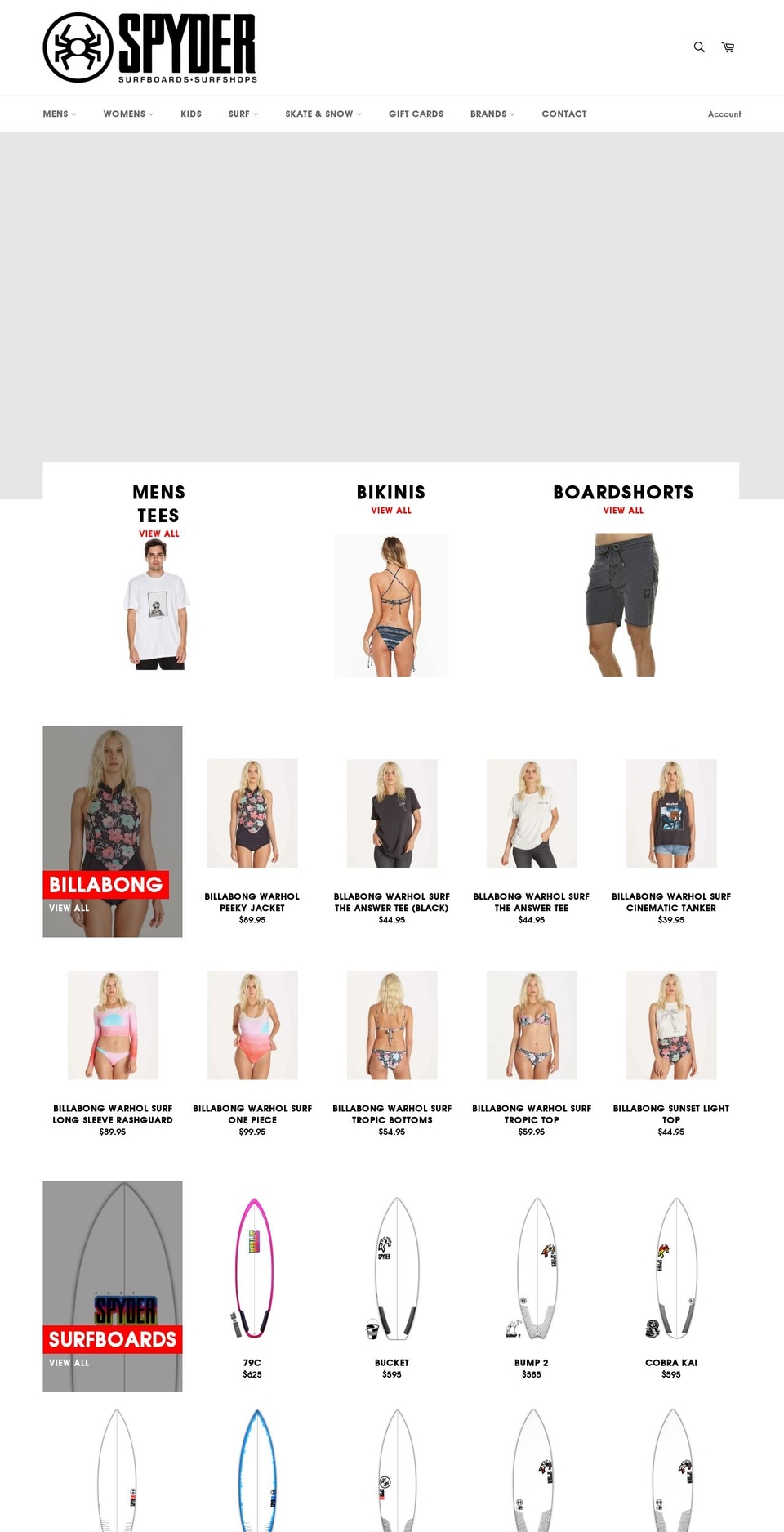 spydersurfboards.net shopify website screenshot