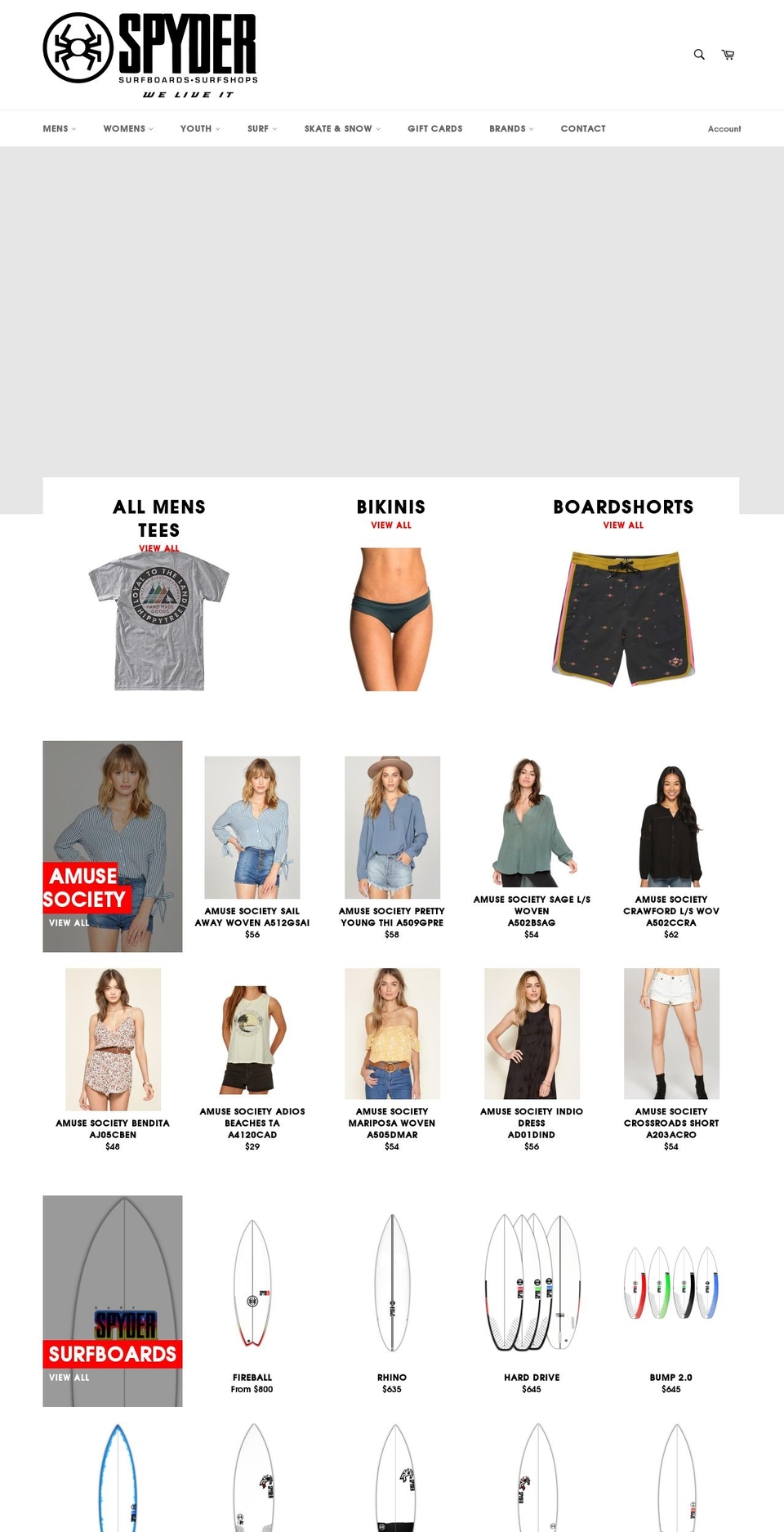 spydersurfshops.net shopify website screenshot