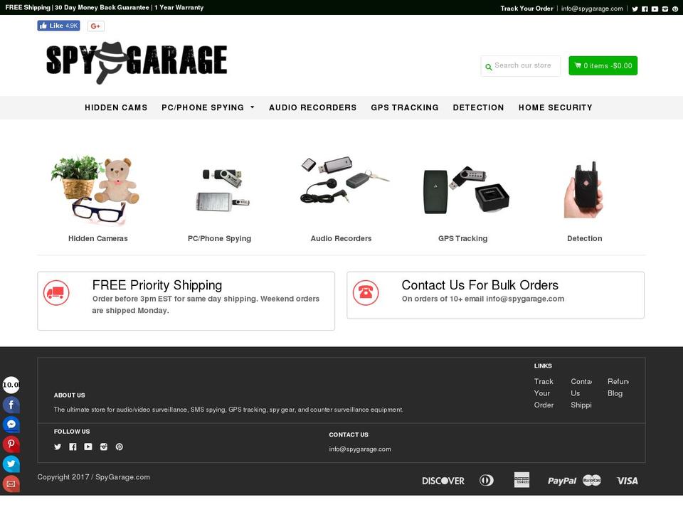 spygarage.com — Shopify storefront screenshot