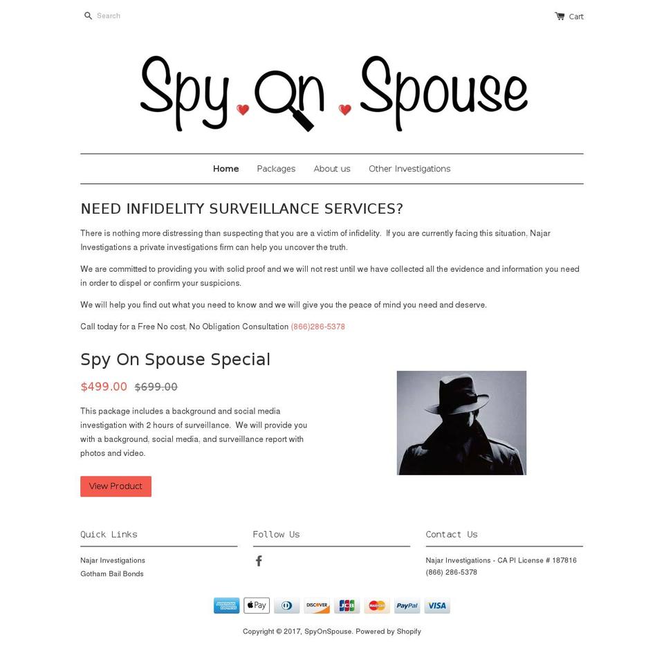 spyonspouse.net shopify website screenshot