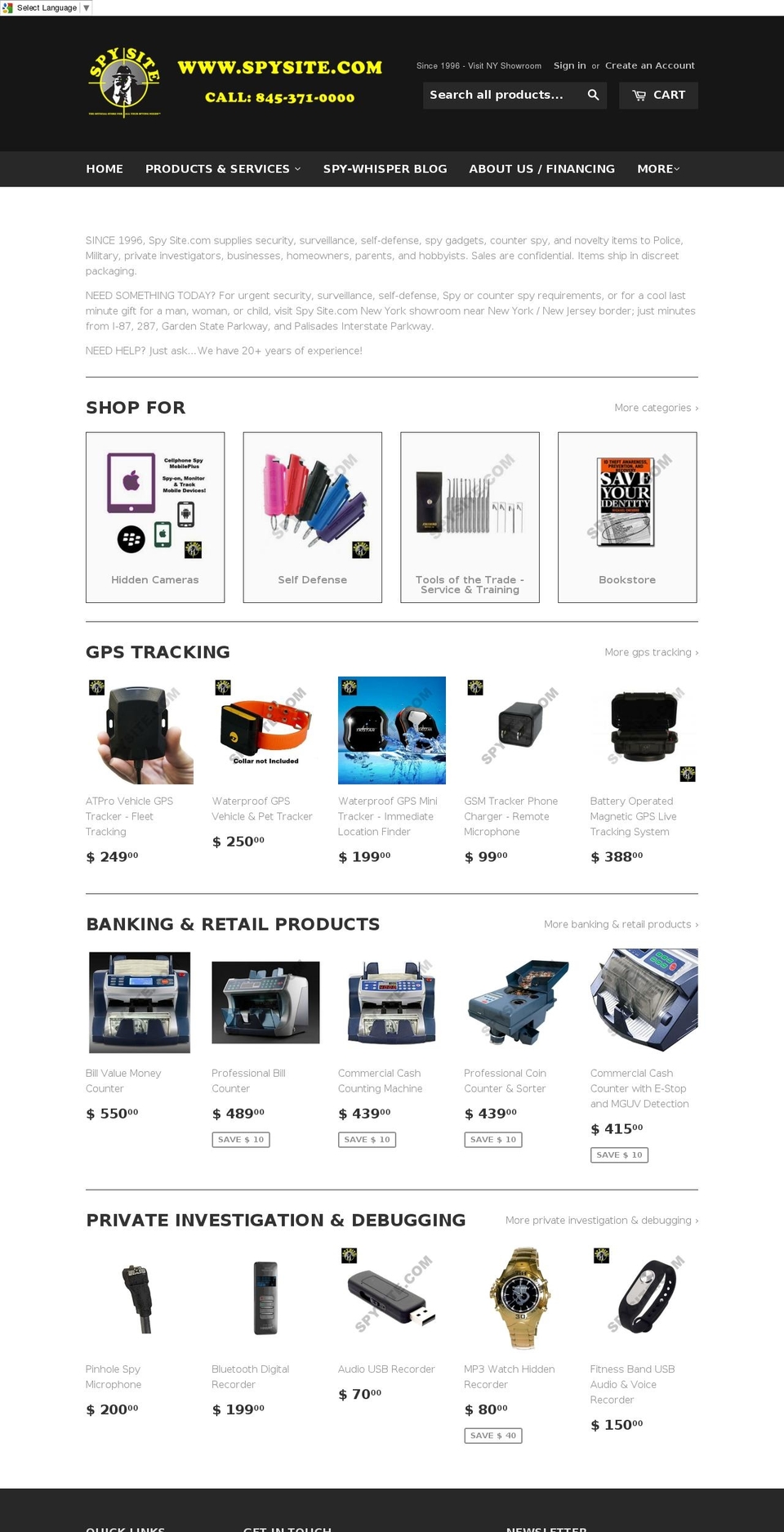 spysite.com shopify website screenshot