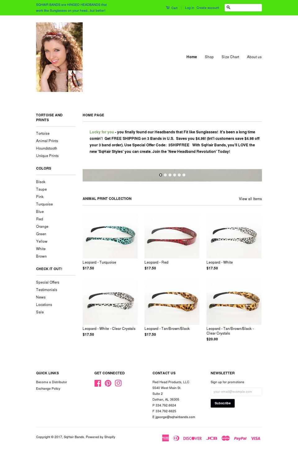 sqhairbands.com shopify website screenshot