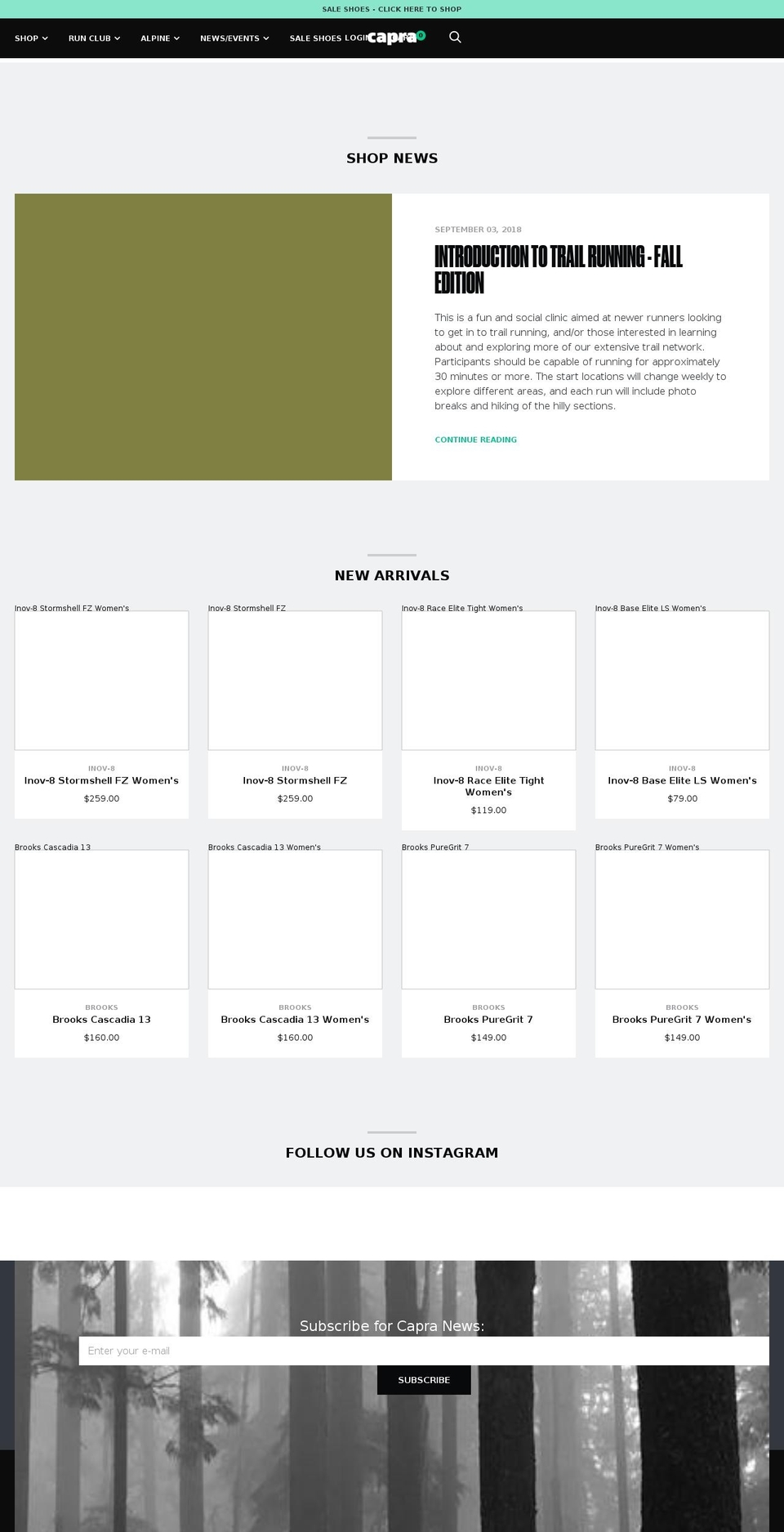 squamishrunning.com shopify website screenshot