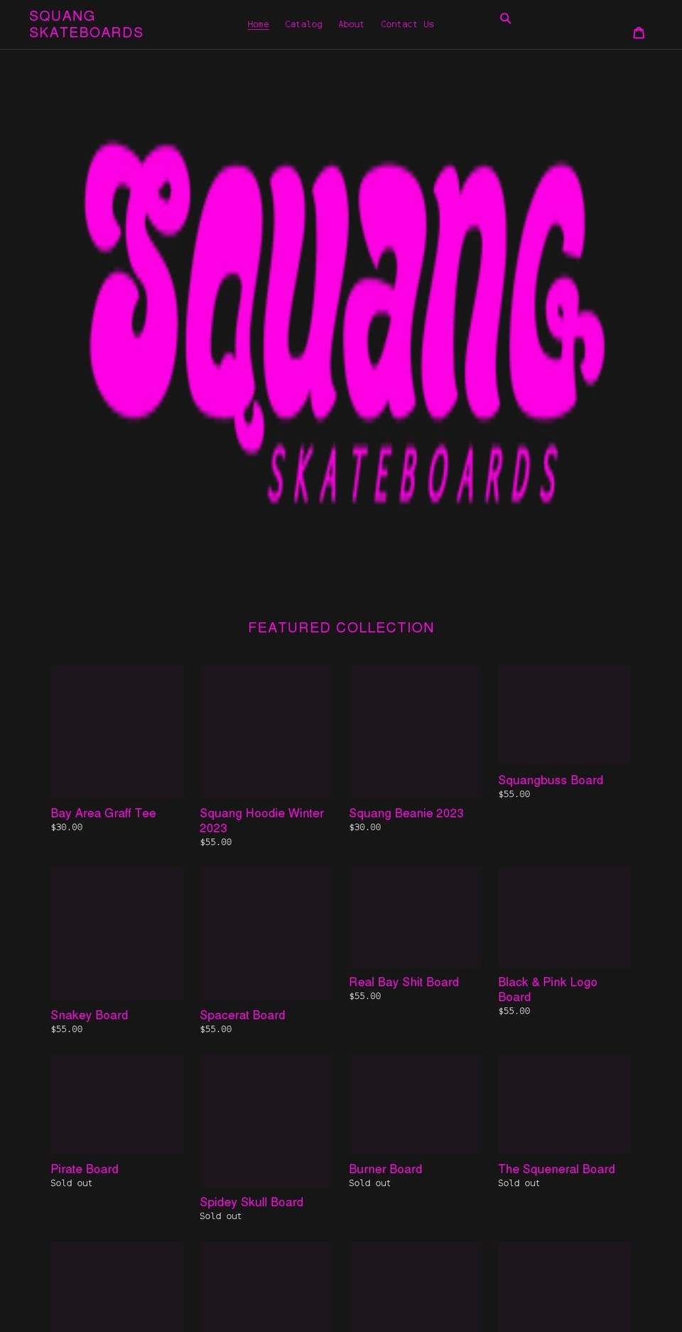 squangskateboards.com shopify website screenshot