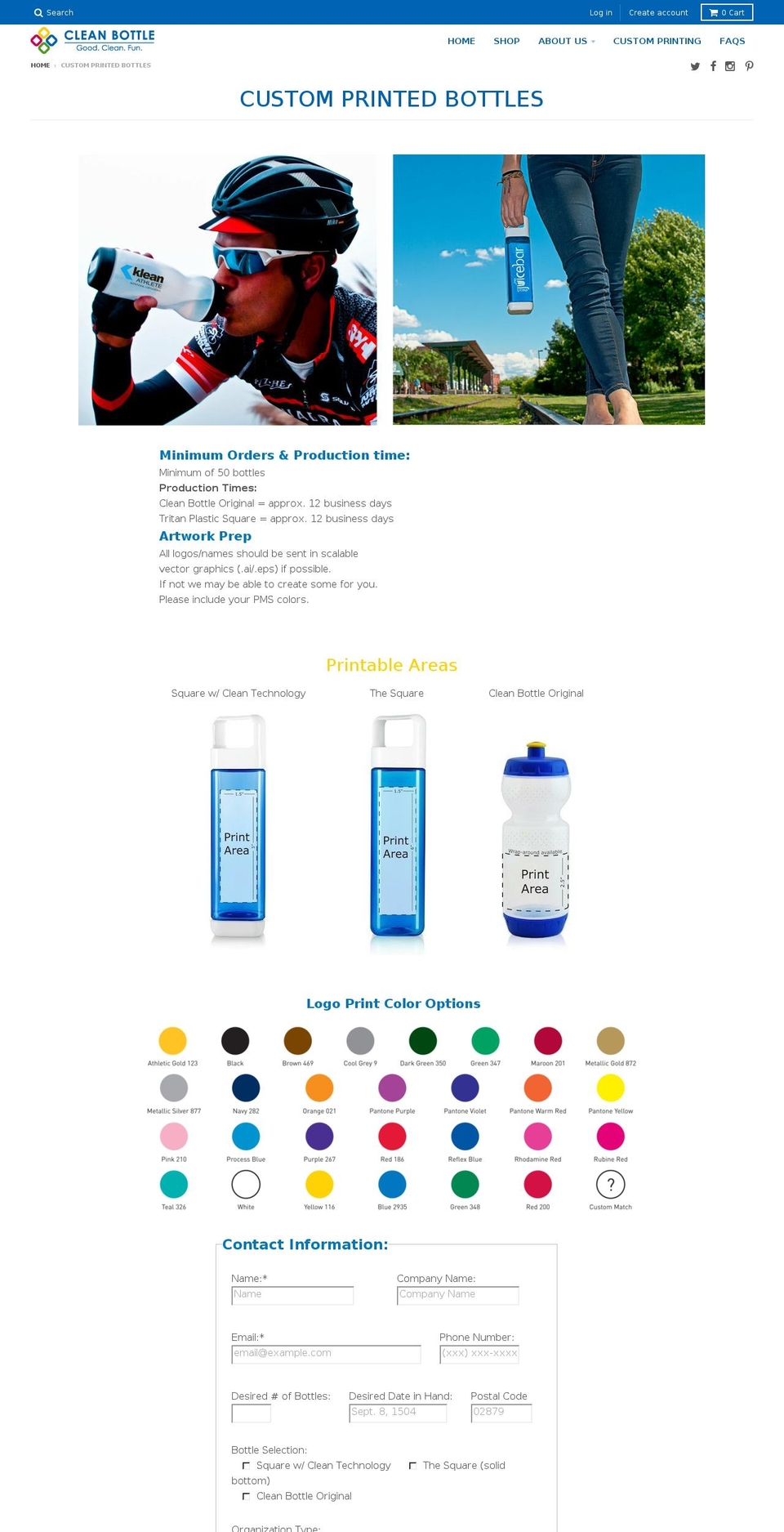 squarebottlecustom.com — Shopify storefront screenshot