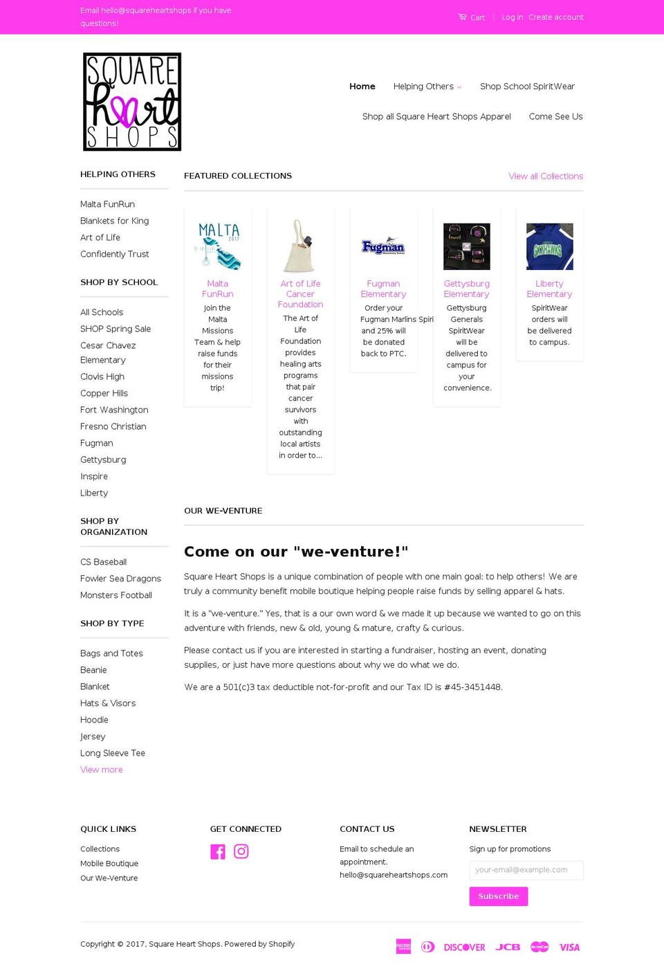 squareheartshops.com shopify website screenshot