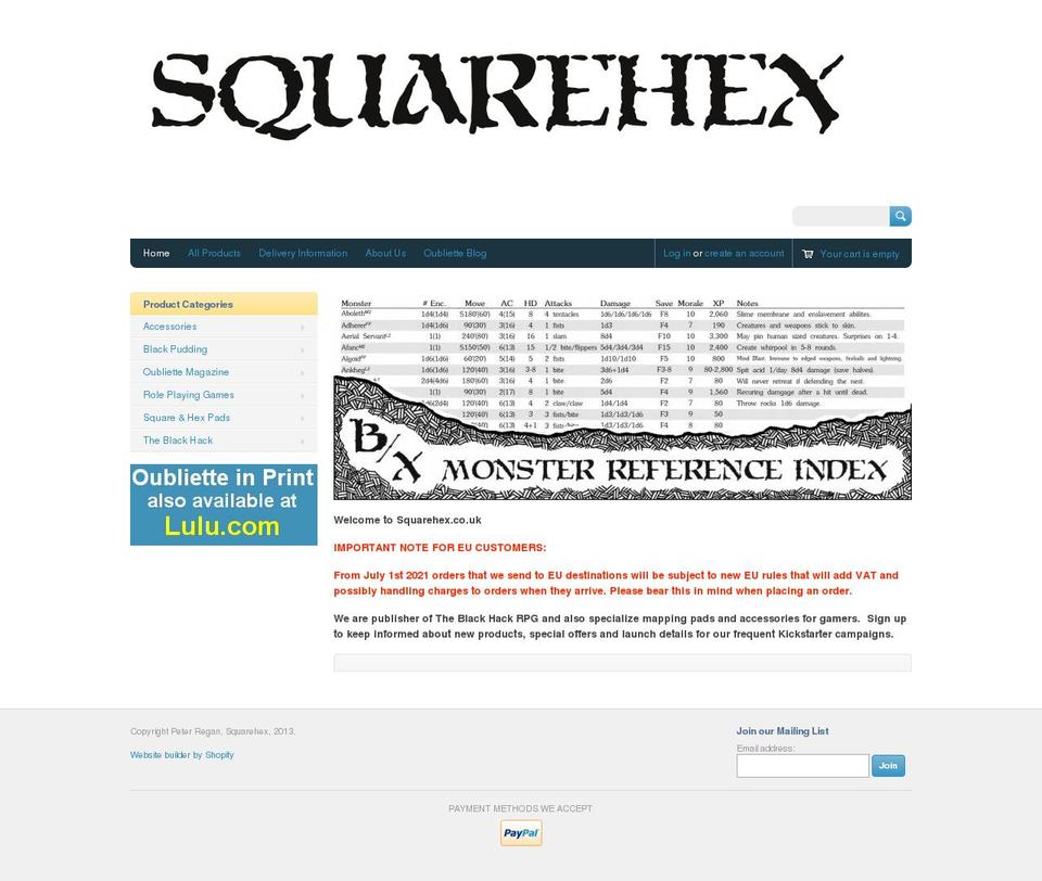 squarehex.myshopify.com shopify website screenshot