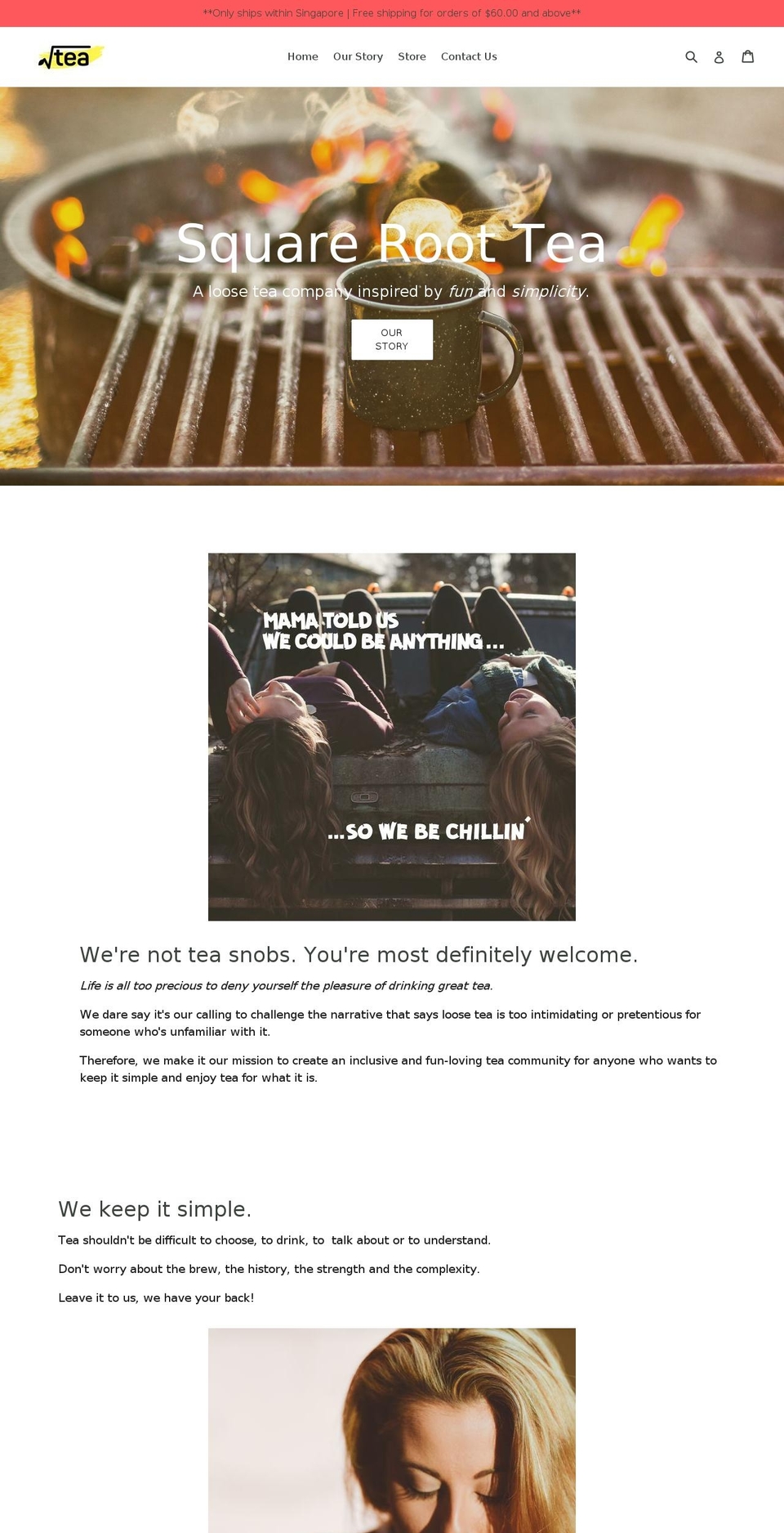 squareroottea.com — Shopify storefront screenshot