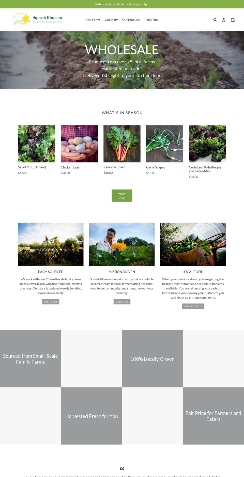 squashblossomwholesale.com shopify website screenshot