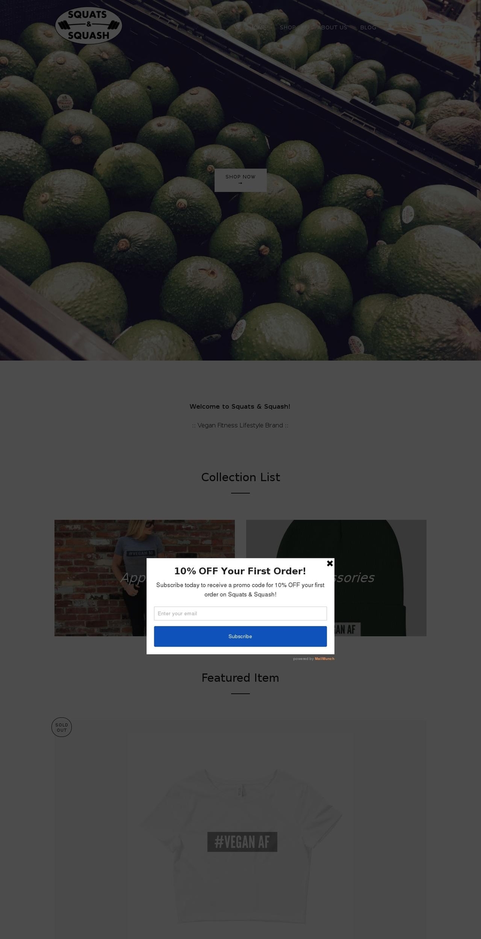 squatsandsquash.com shopify website screenshot