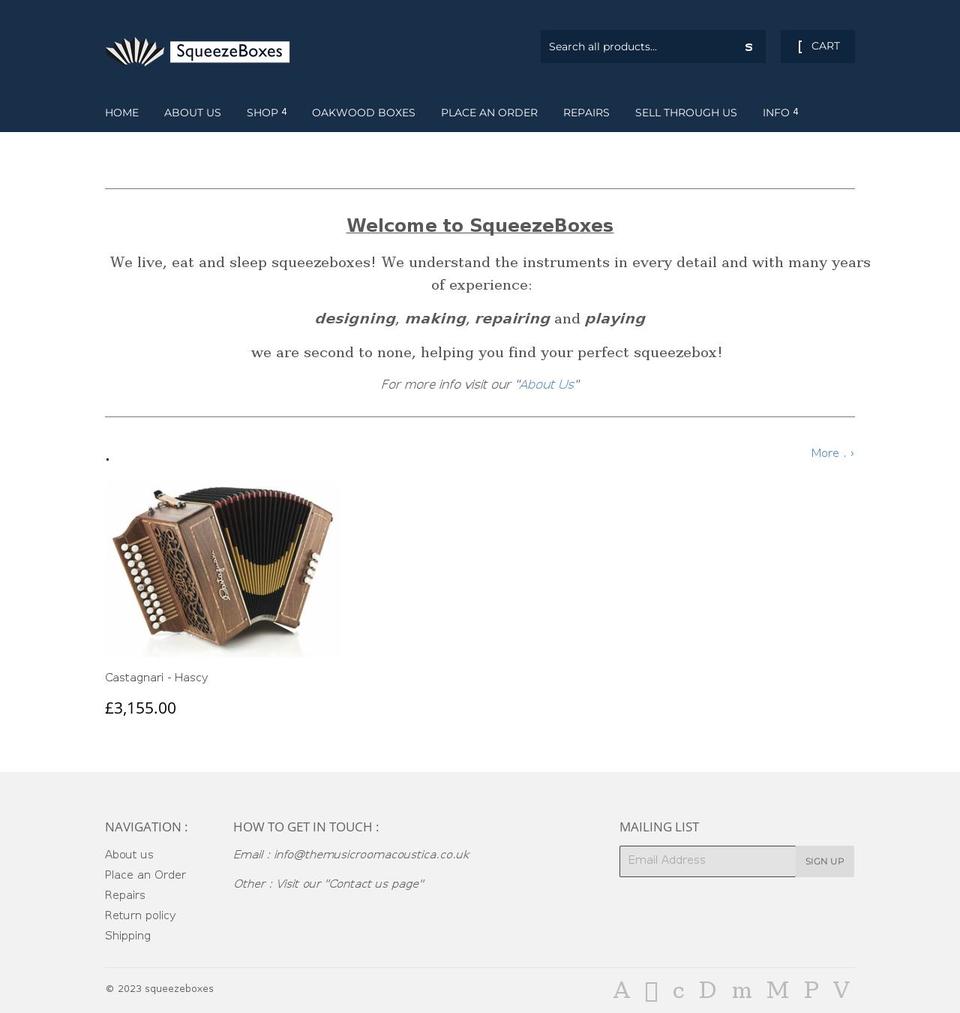 squeezeboxes.co.uk shopify website screenshot