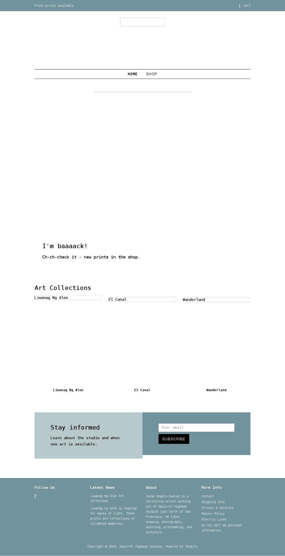 squirrelhighwaystudios.com shopify website screenshot