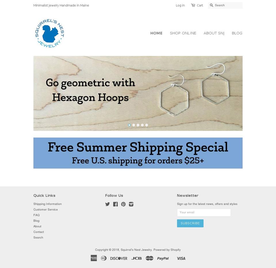 squirrelsnestjewelry.com shopify website screenshot