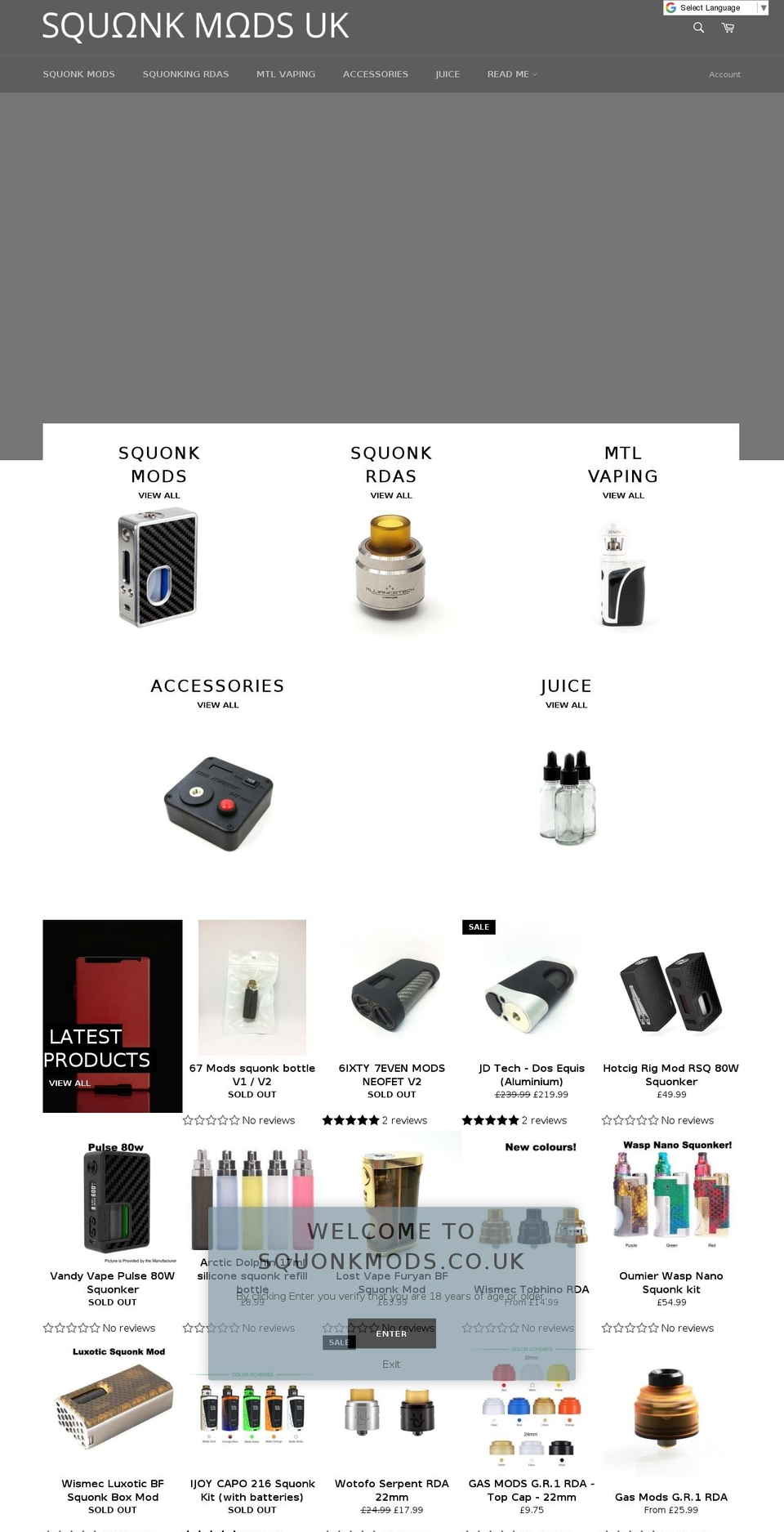 squonkmods.co.uk shopify website screenshot