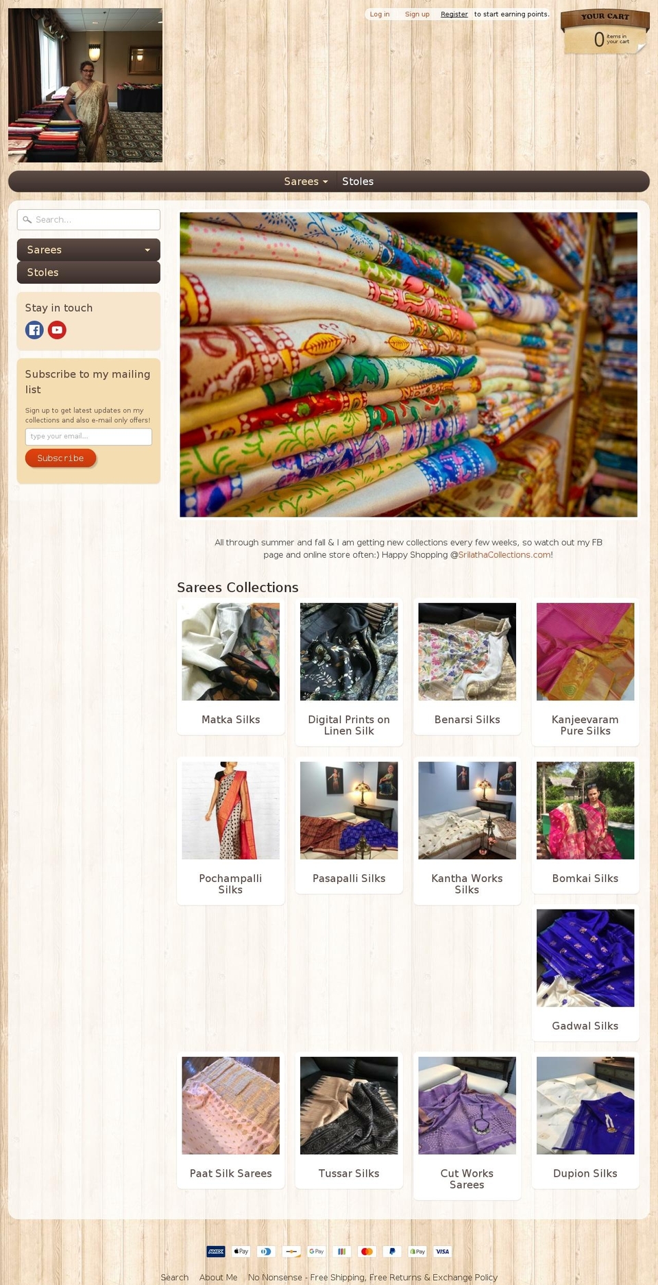 srilathacollections.com shopify website screenshot