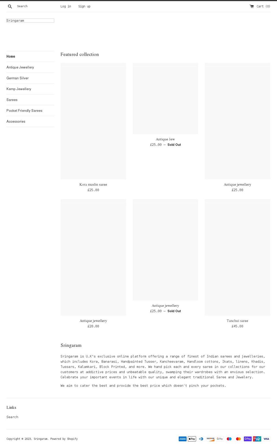 sringaram.co.uk shopify website screenshot
