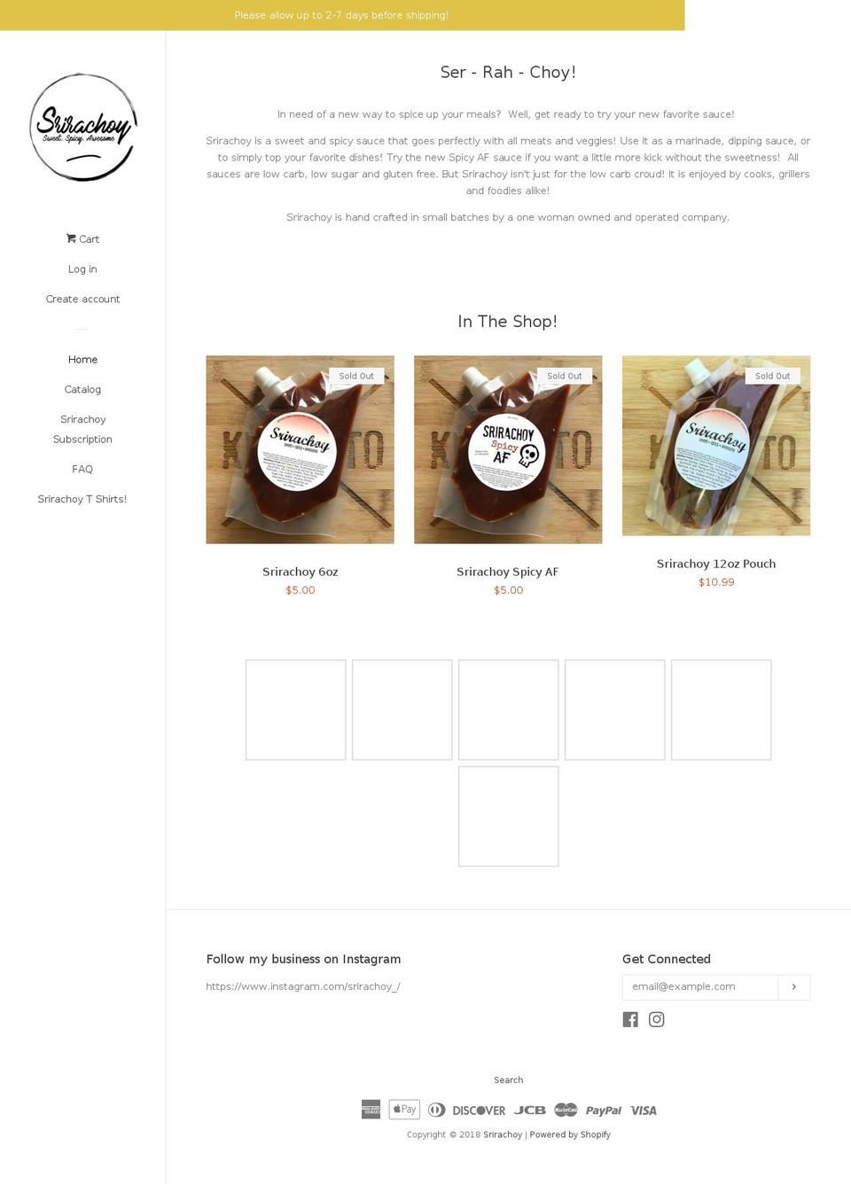 srirachoy.com — Shopify storefront screenshot