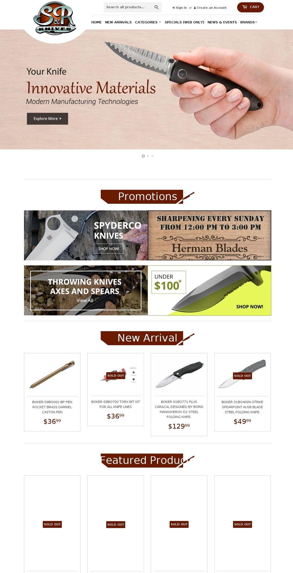 srknivesandswords.com shopify website screenshot