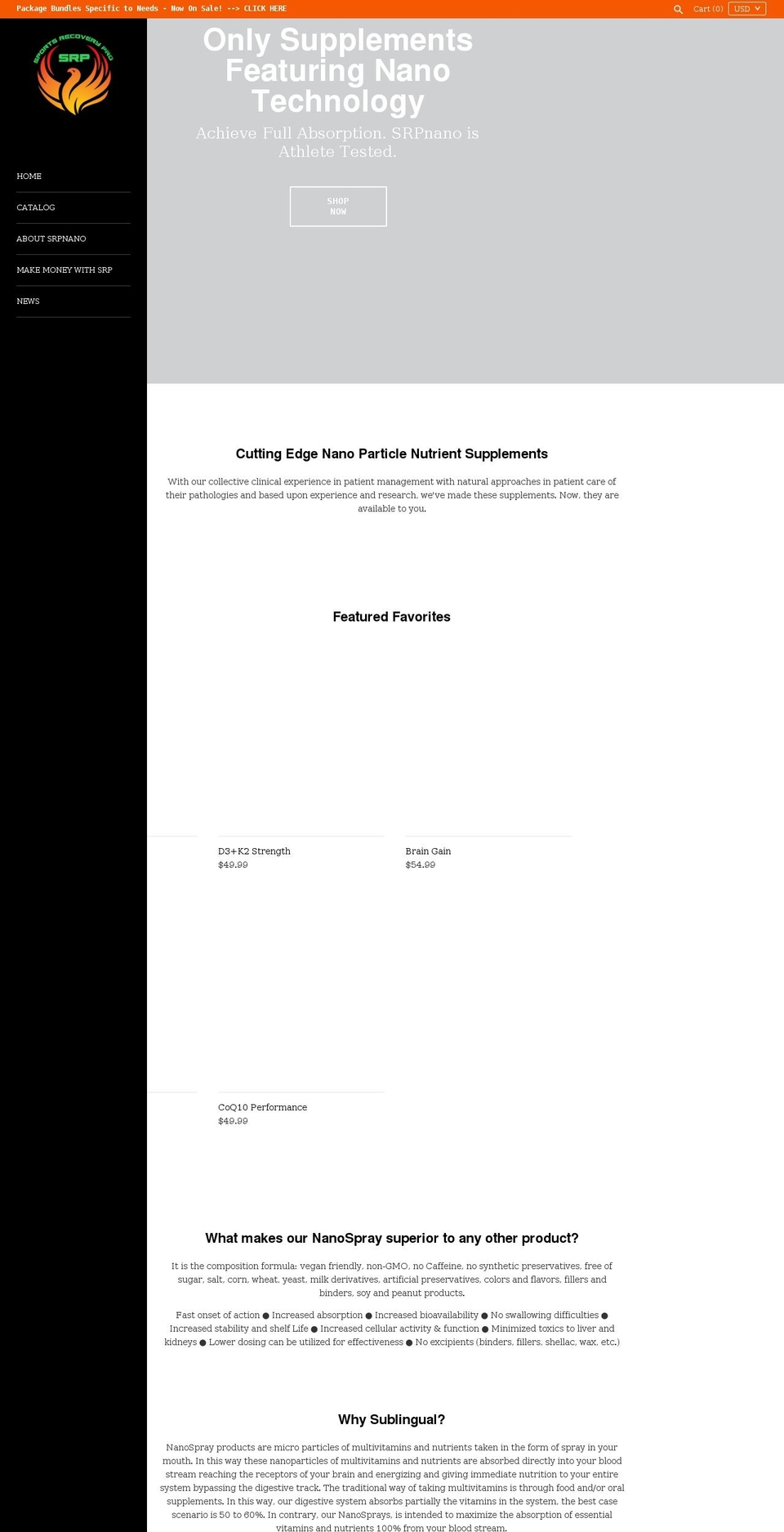 srpnano.com shopify website screenshot
