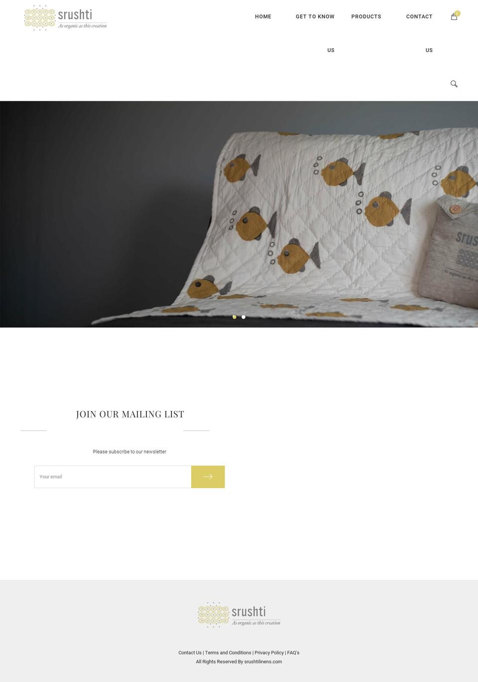 srushtilinens.com shopify website screenshot