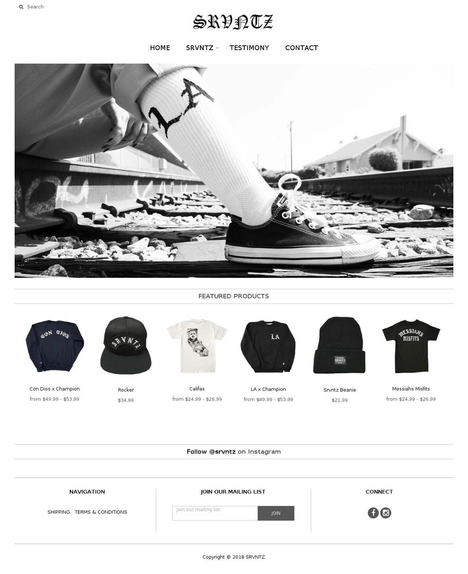 srvntz.com shopify website screenshot