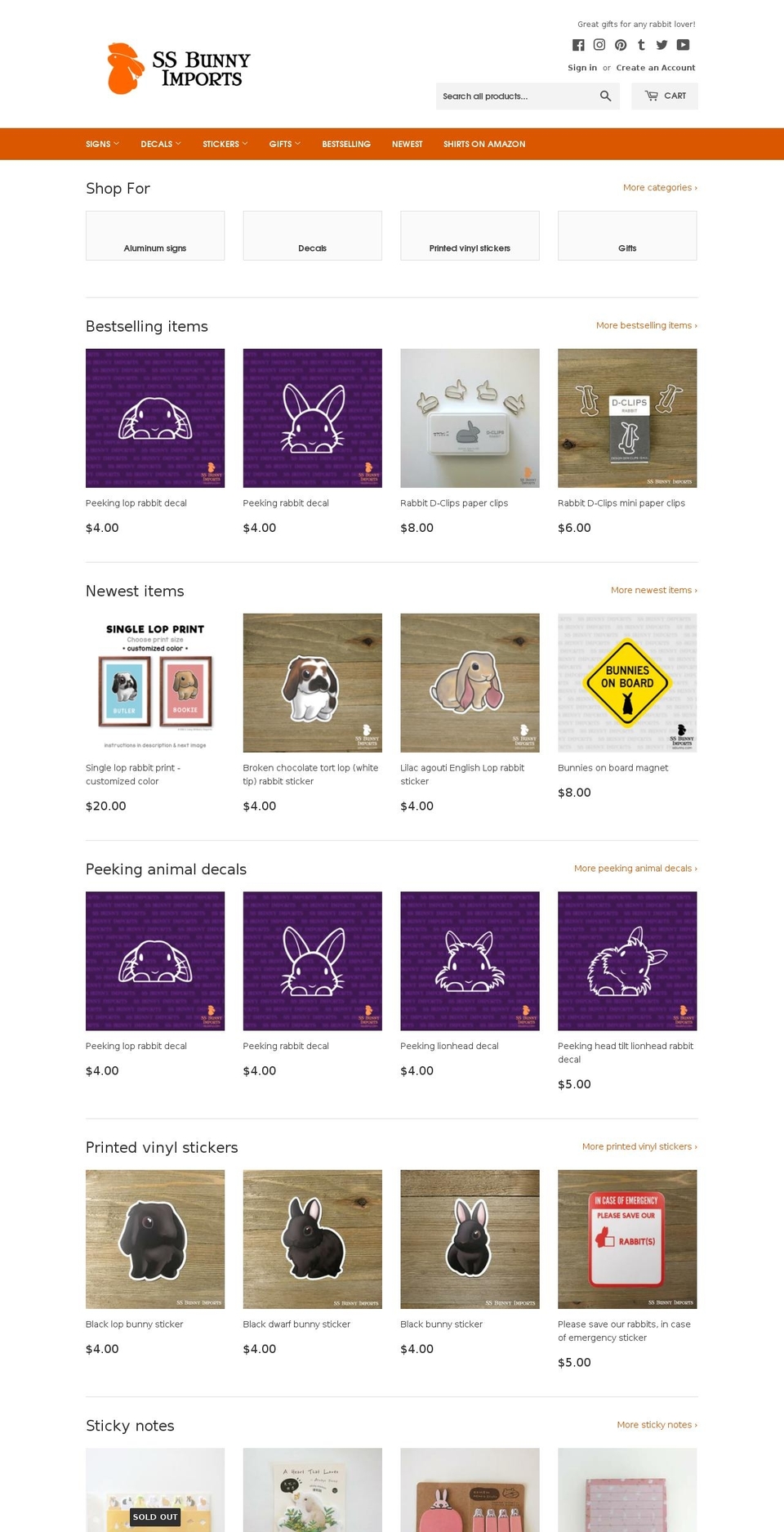 ssbunnyimports.com — Shopify storefront screenshot