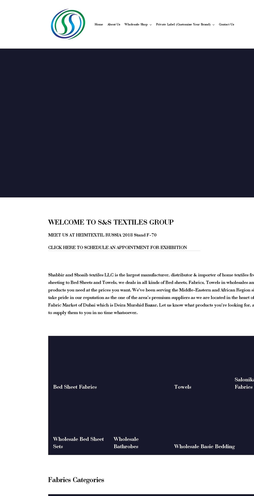 sstextiles.com shopify website screenshot