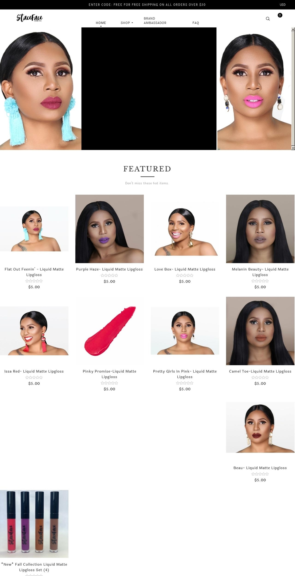 stacefacecosmetics.com shopify website screenshot
