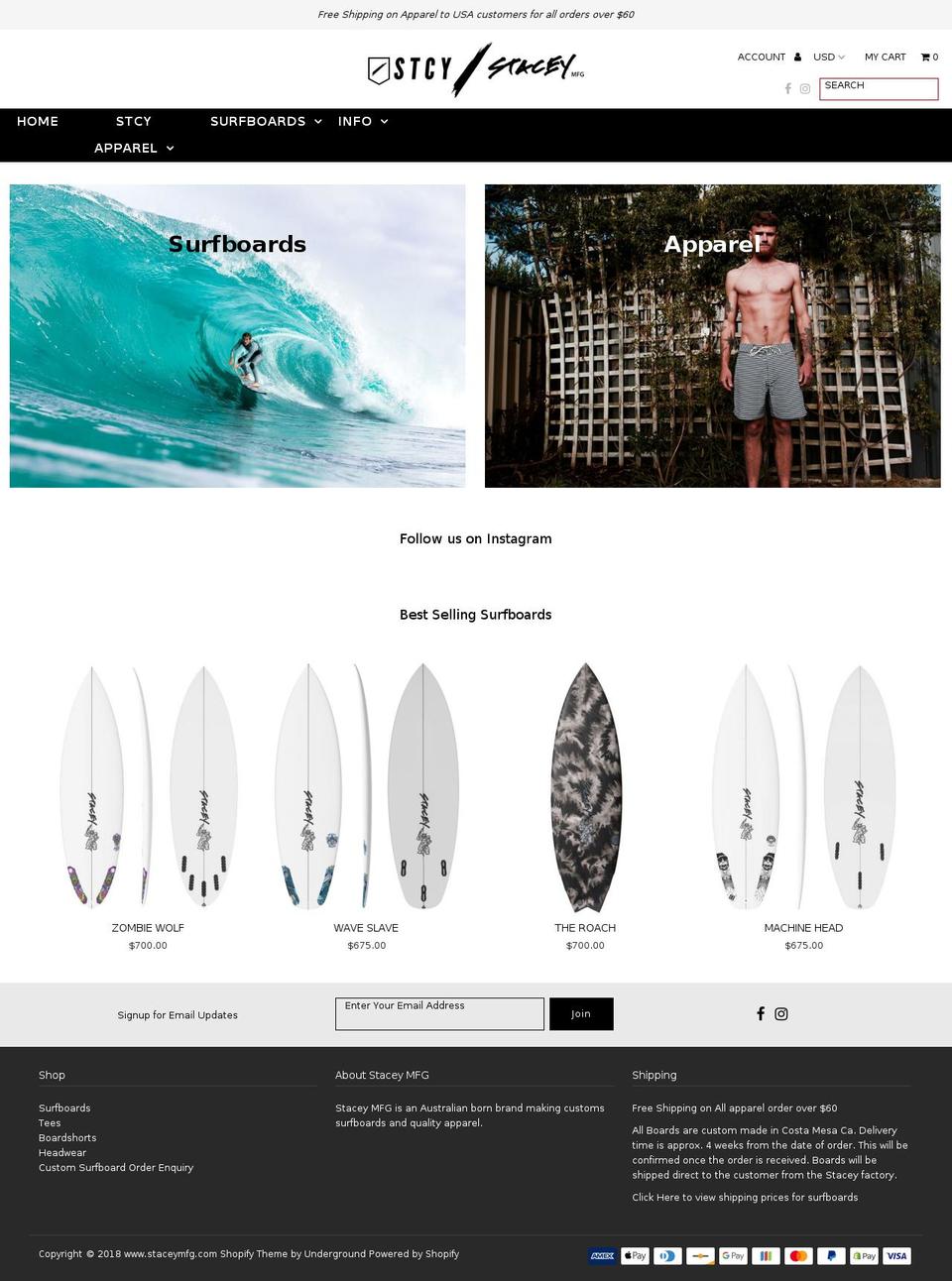 staceymfg.com — Shopify storefront screenshot