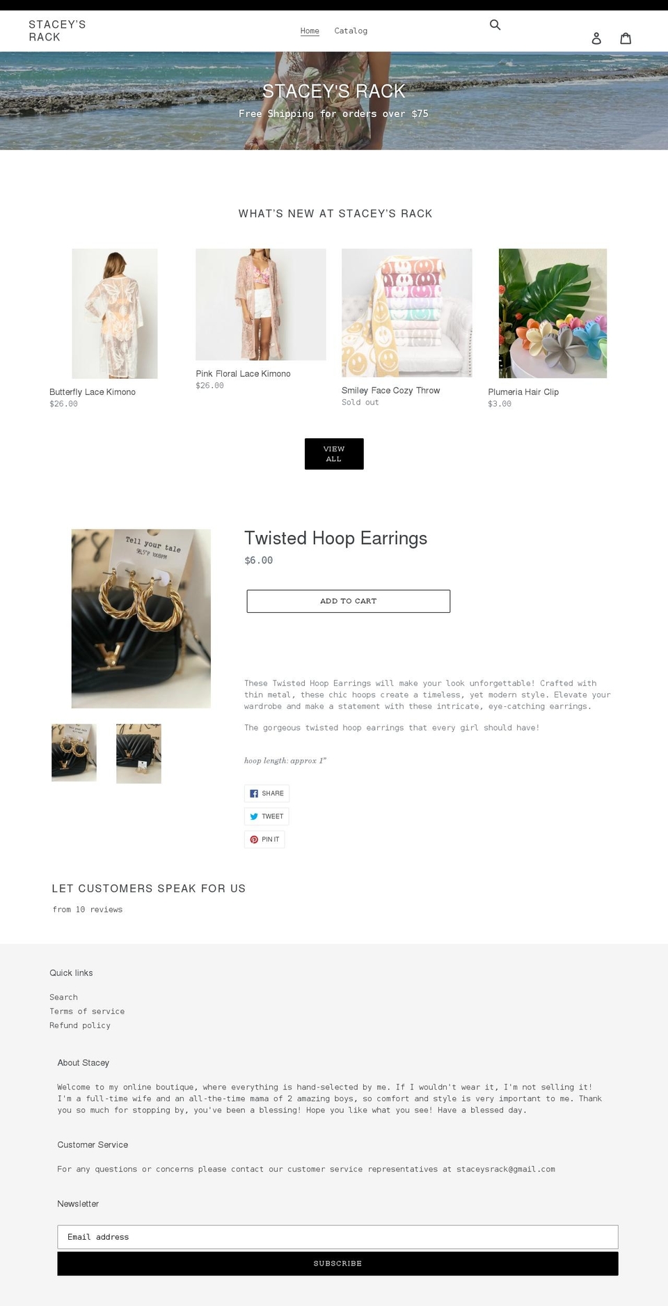 staceysrack.com shopify website screenshot