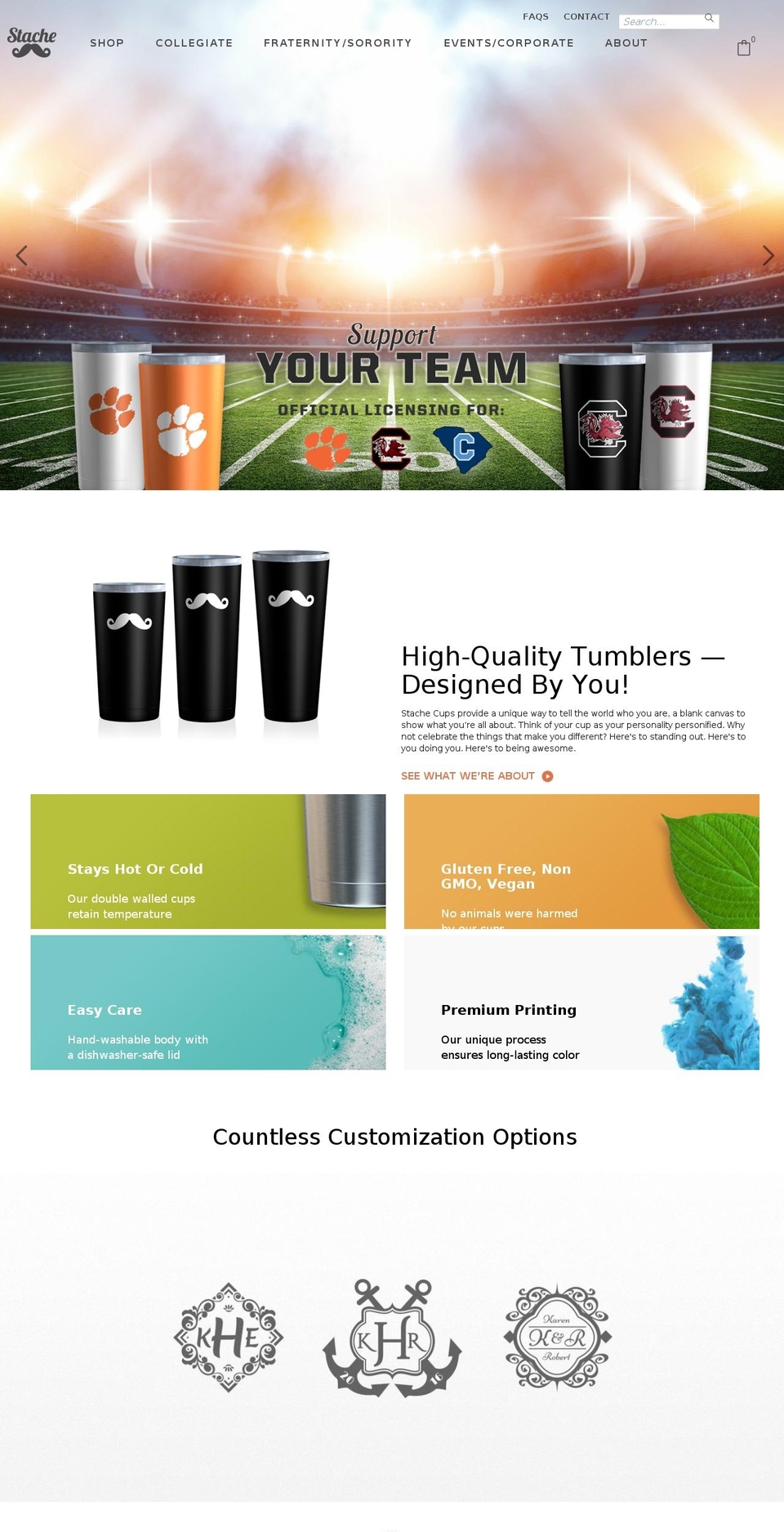 Stache Cups Shopify theme site example stachtumbler.com