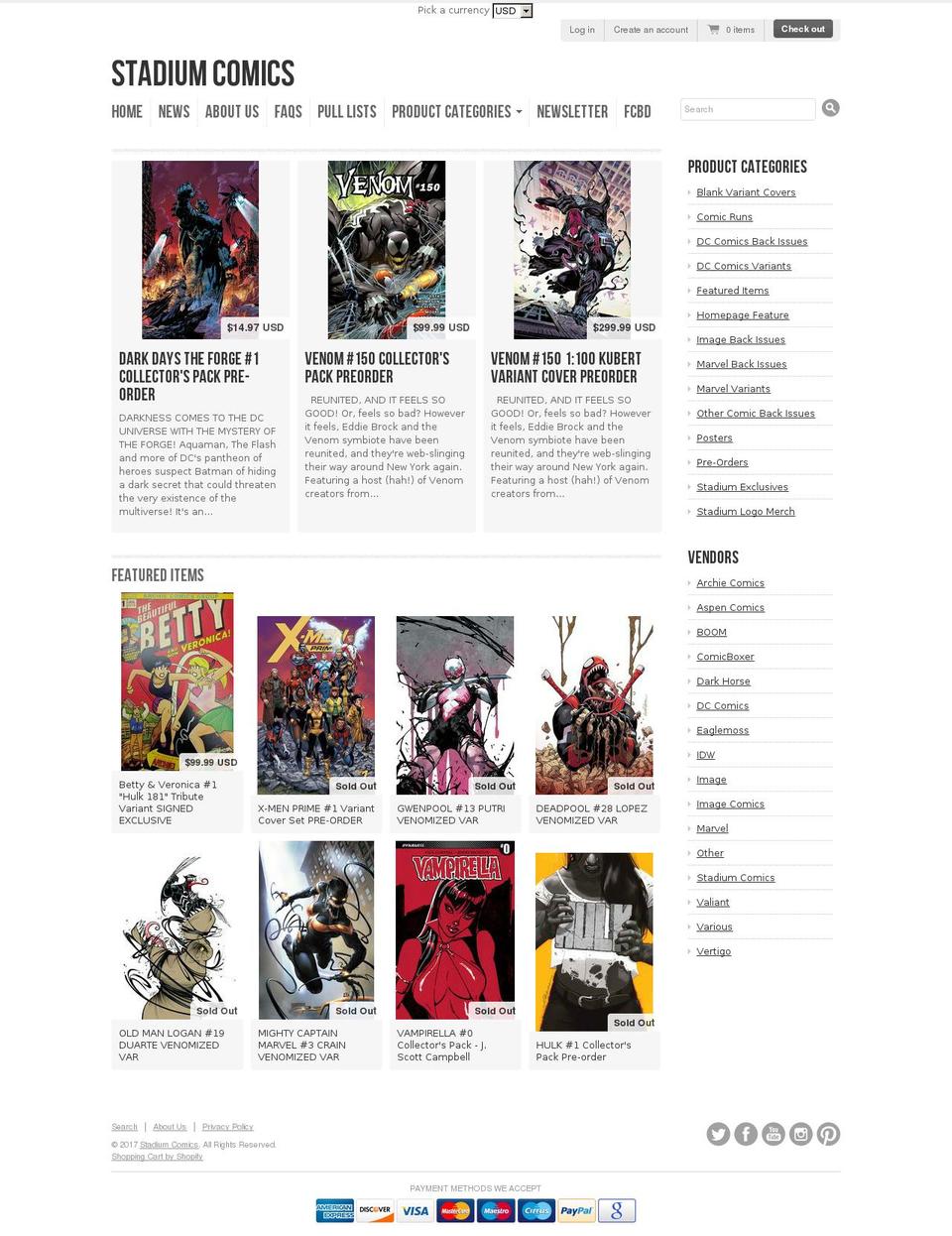 stadiumcomics.com shopify website screenshot