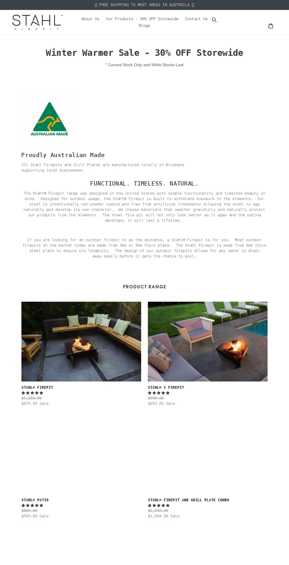 stahlfirepit.com.au shopify website screenshot