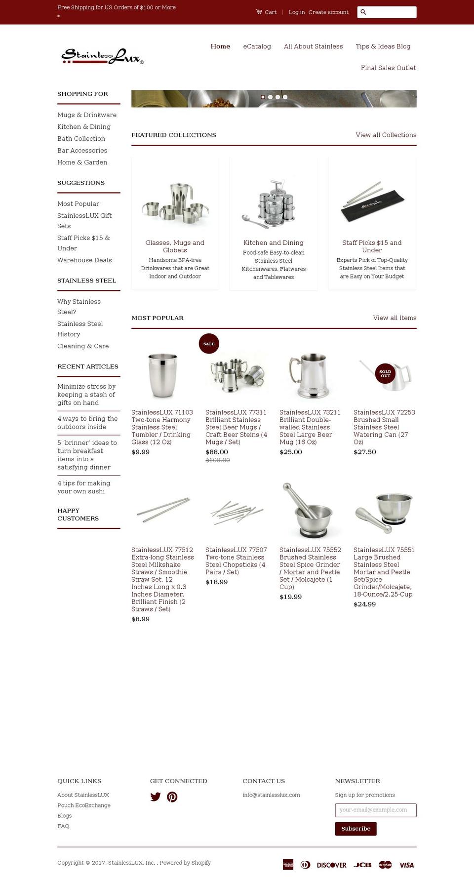 stainlesslux.com shopify website screenshot